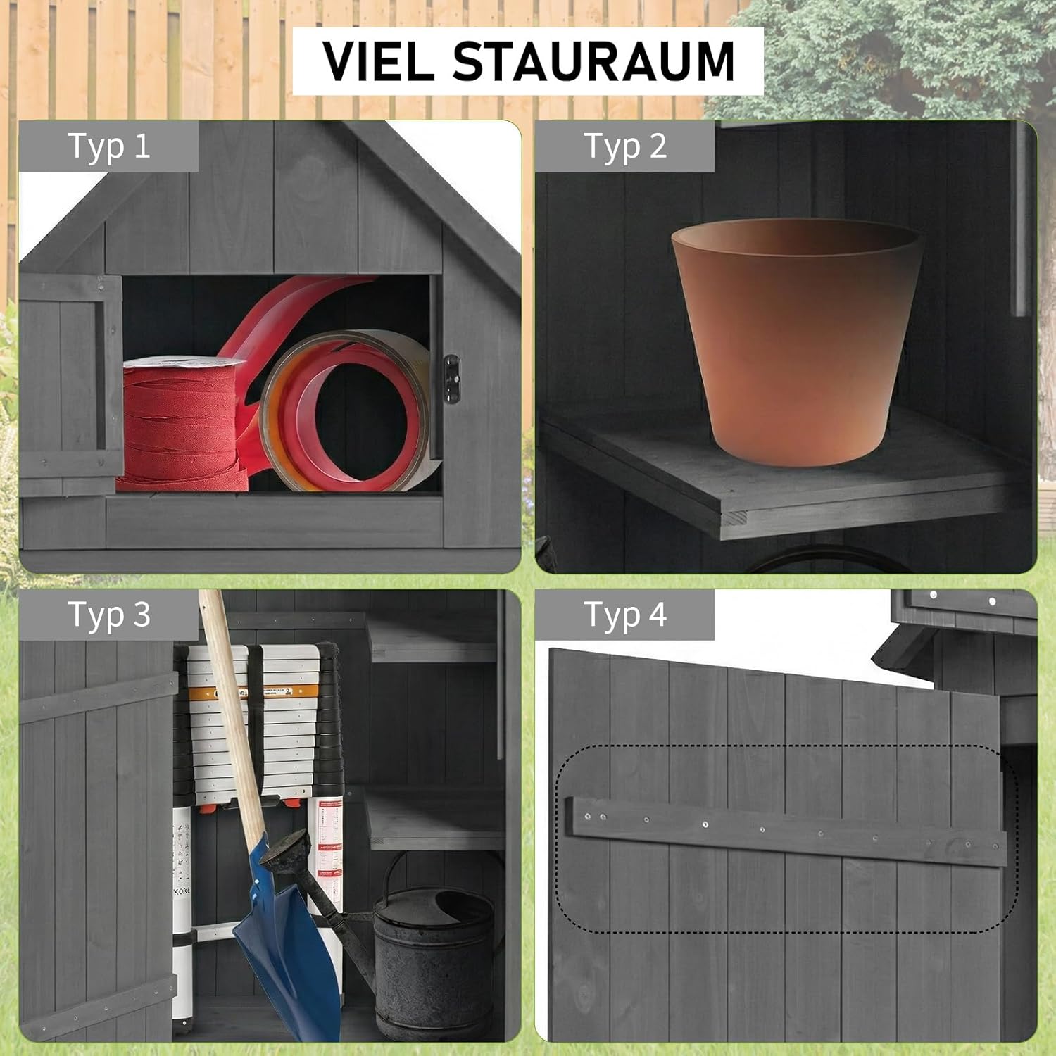 LEADZM Gartenschrank Holz für Außenbereich, gartenhaus Holz, Grau, 3 Regalböden, geräteschuppen für Garten, Terrasse, 77 X 54 X 180 cm