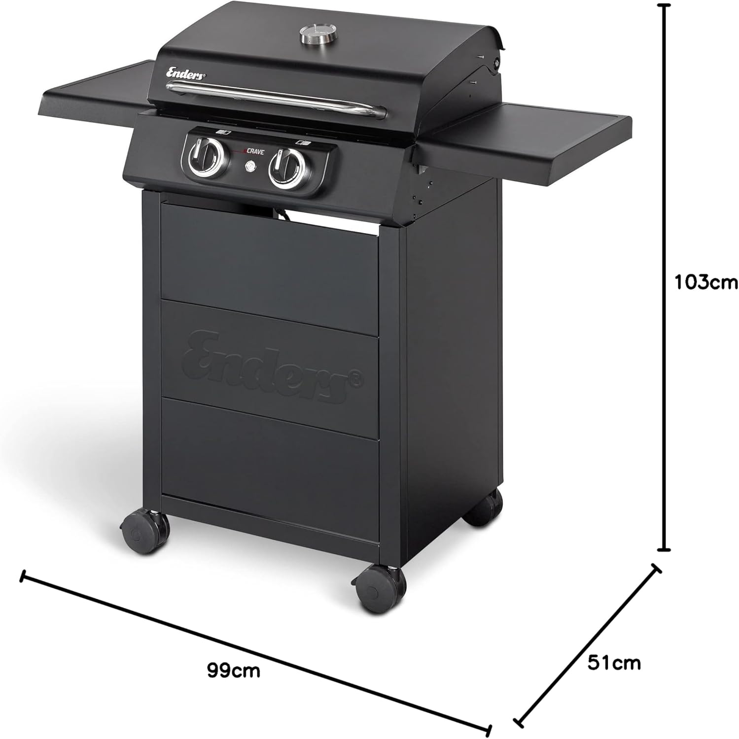 Enders Elektrogrill eCRAVE 2, mit Gussrost, Grillwagen mit viel Stauraum, SIMPLE CLEAN™ Reinigungssystem, 2 leistungsstarke Heizelemente, formstabile Garhaube mit integriertem Thermometer #97116