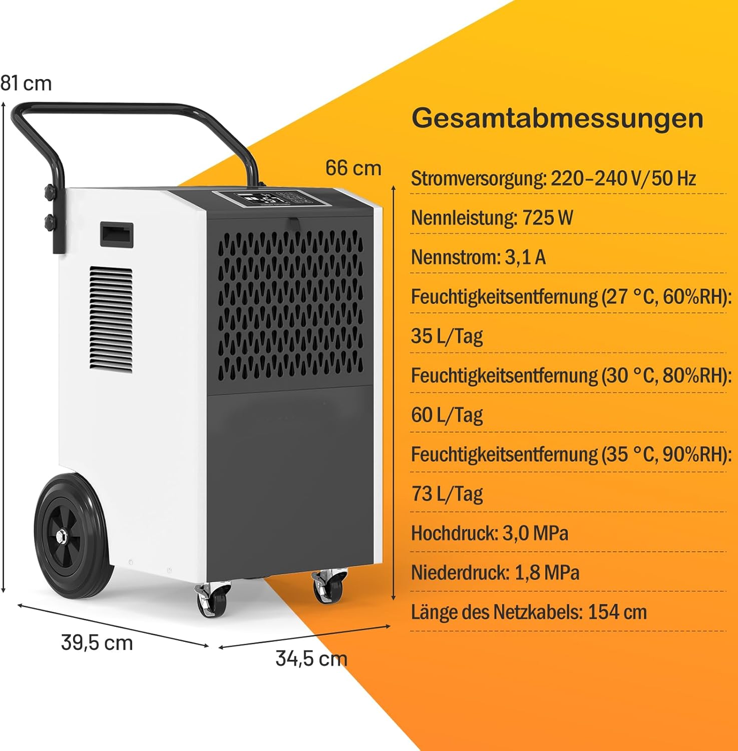 GOPLUS 73 L/Tag Luftentfeuchter, Raumentfeuchter mit 24h Timer, automatischer Abtauung & Entleerung, kommerzieller Entfeuchter mit Rollen, Entfeuchtungsgerät für Garagen, Fabriken & Keller (Weiß)