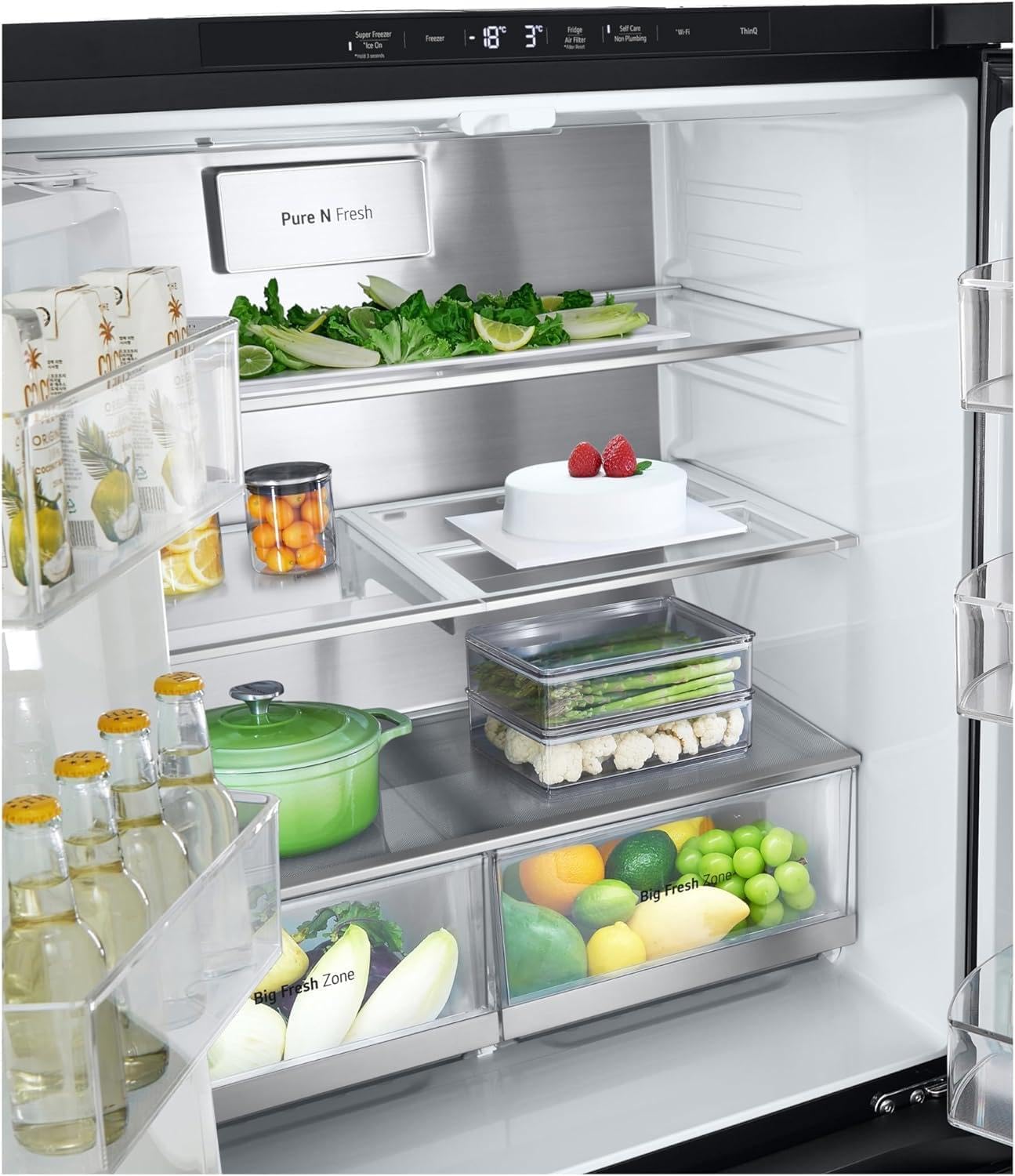 LG GMG861EPAE InstaView SLIM Multi-Door, Klasse E, 508 L, Kühlschrank mit Gefrierfach, Eis-, Crushed Ice- Wasserspender mit UVnano, Total NoFrost, Smart Inverter Kompressor, Wi-Fi, Farbe Matte Black