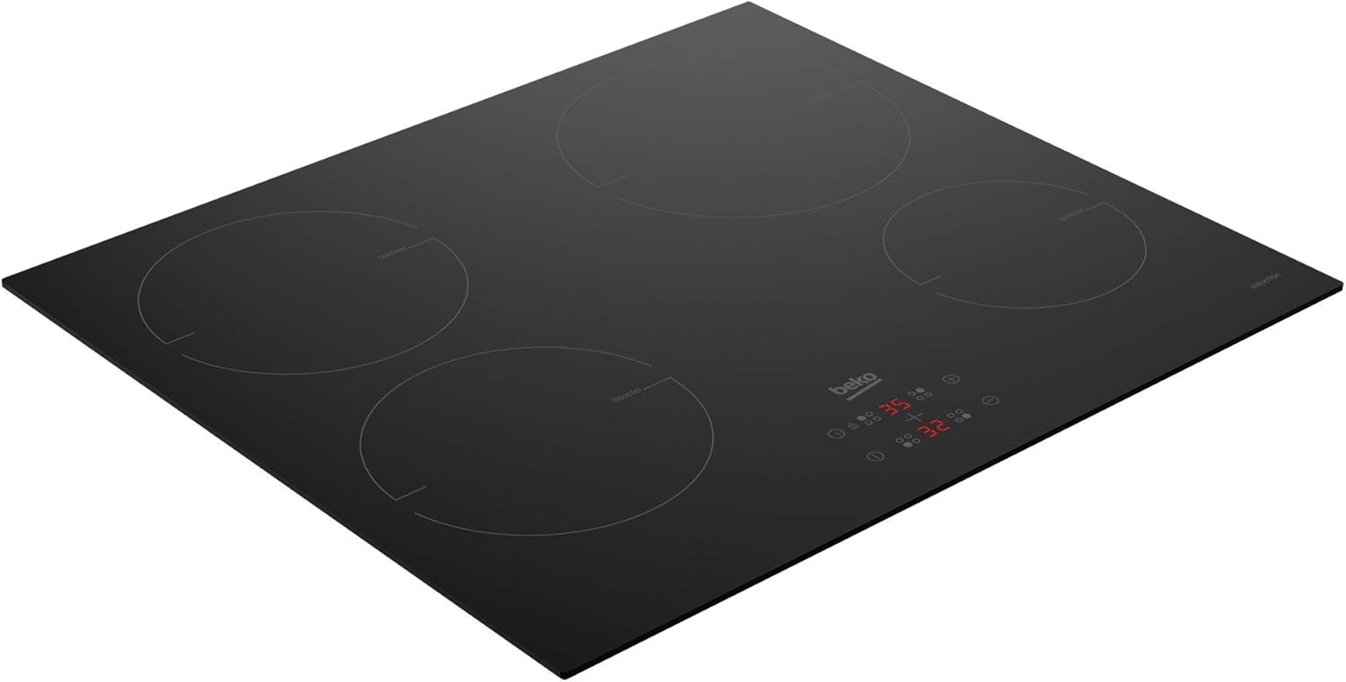Beko BBSM12340X Einbau-Backofen-Set, zwei autarke Geräte: Induktionskochfeld mit 4 Kochzonen, Backofen mit 8 Heizarten, 72 l Garraum-Volumen, Kindersicherung, Sensortasten, Schwarz/Edelstahl