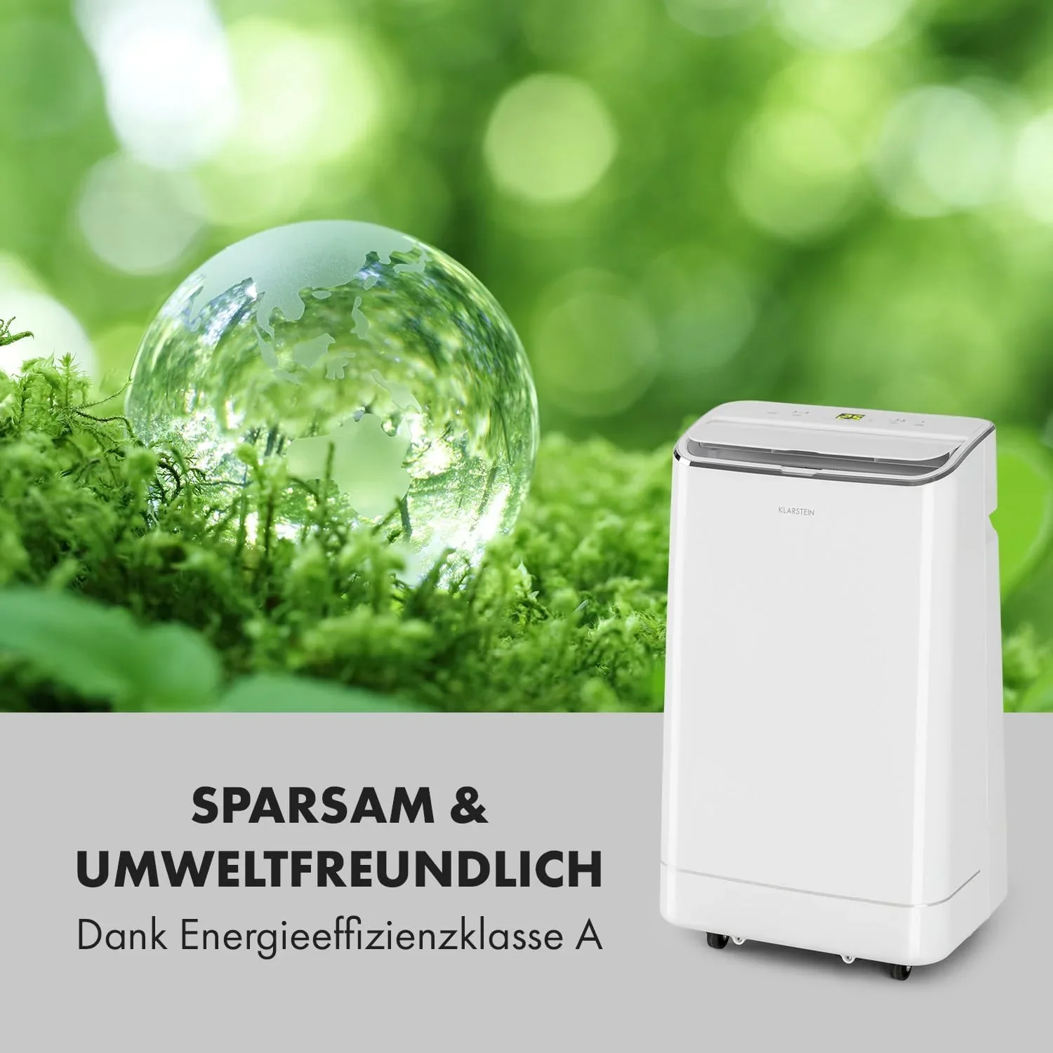 Klarstein Mobile Klimaanlage mit Abluftschlauch, 3-in-1 Klimager?t mit Ventilator, Luftentfeuchter & Nachtmodus, Kleine & Portable Klimaanlage f��r Wohnung & B��ro, 12000 BTU Niedrig Verbrauch