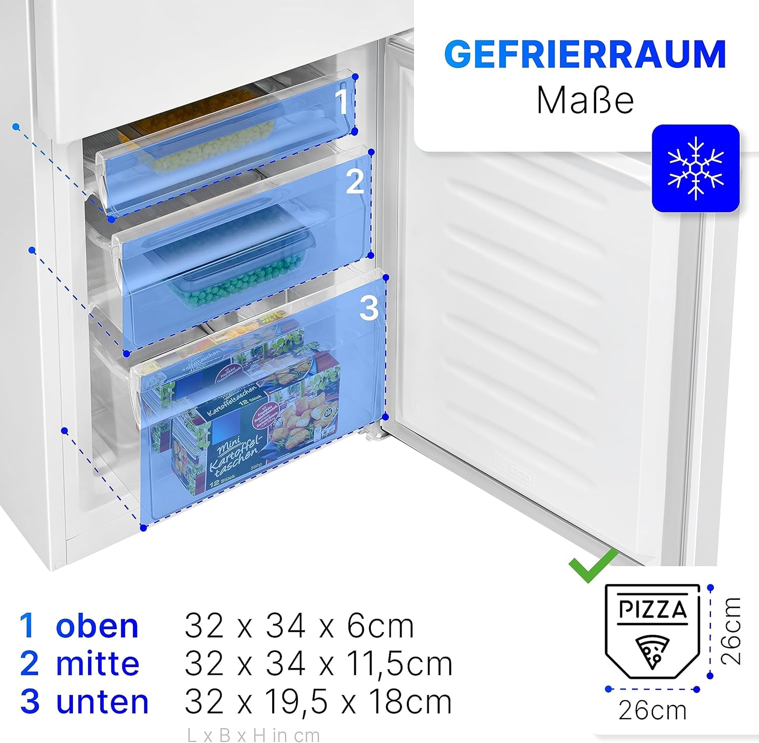 Bomann Fridge-Freezer KG 320.2, 143 cm High, Fridge-Freezer with 175 Litre Capacity, 3 Shelves and 3 Drawers, Door Stop Replaceable, Quiet Fridge-Freezer 39 dB, Black