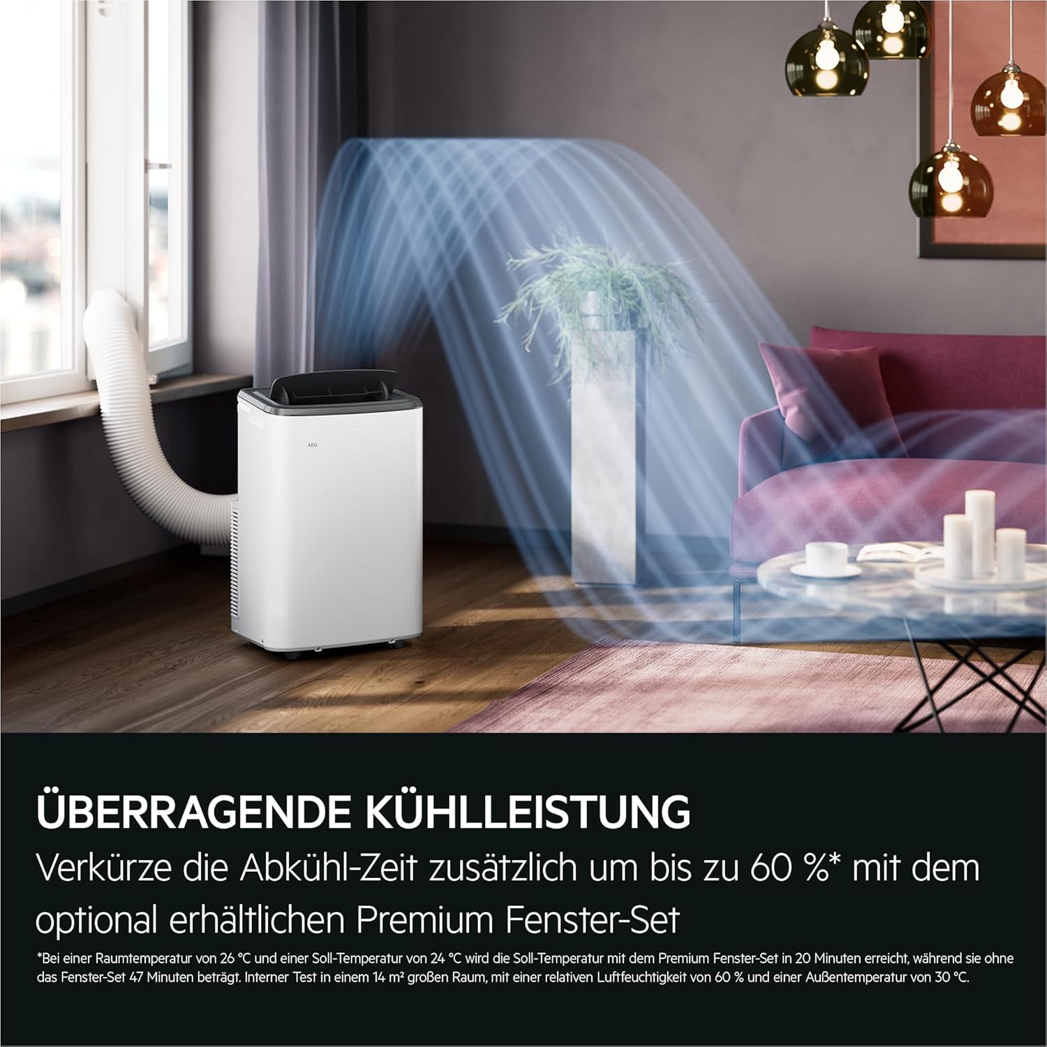 AEG Chillflex Pro AXP26U338CW mobile Klimaanlage / LED Display / Touch-Buttons / Fernbedienung / 30-40 m² / Kühlfunktion / Ventilator / Entfeuchtungsfunktion / Automatik / weiß/silber/schwarz