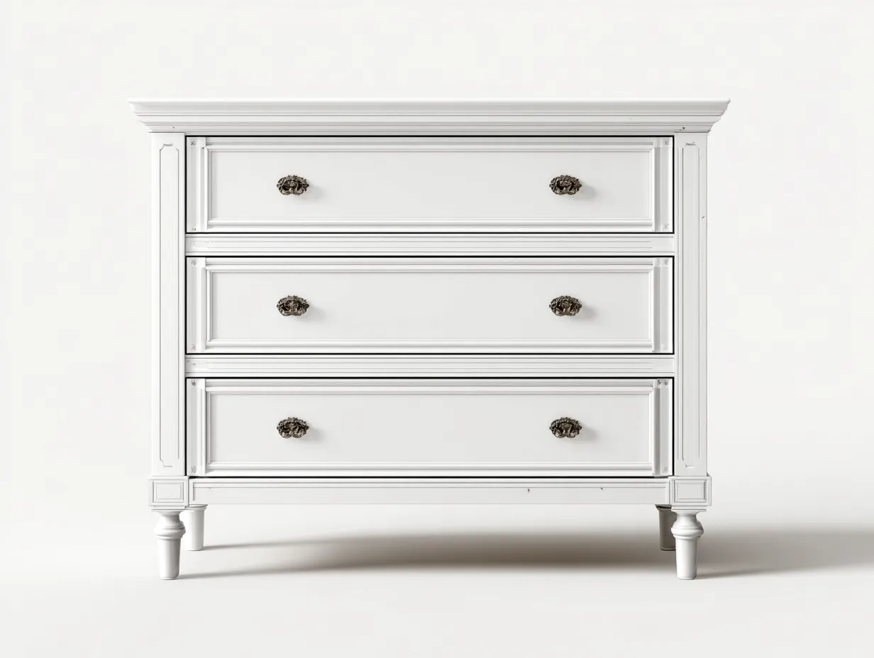 Kommode mit Schubladen - Holz-Metall - 104x48x90 cm - Weiß - Klassischer-Stil