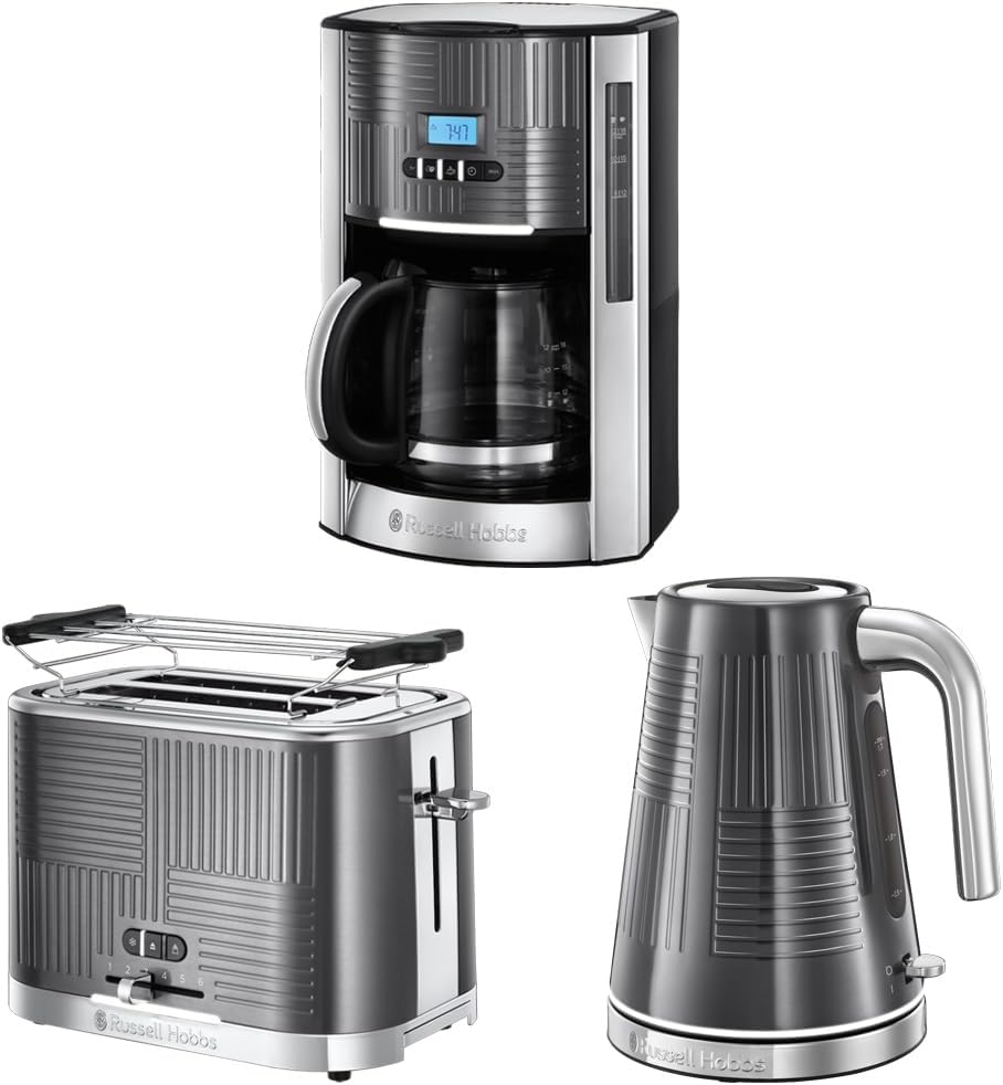 Russell Hobbs GeoSteel Frühstückset Toaster, Wasserkocher und Kaffeemaschine