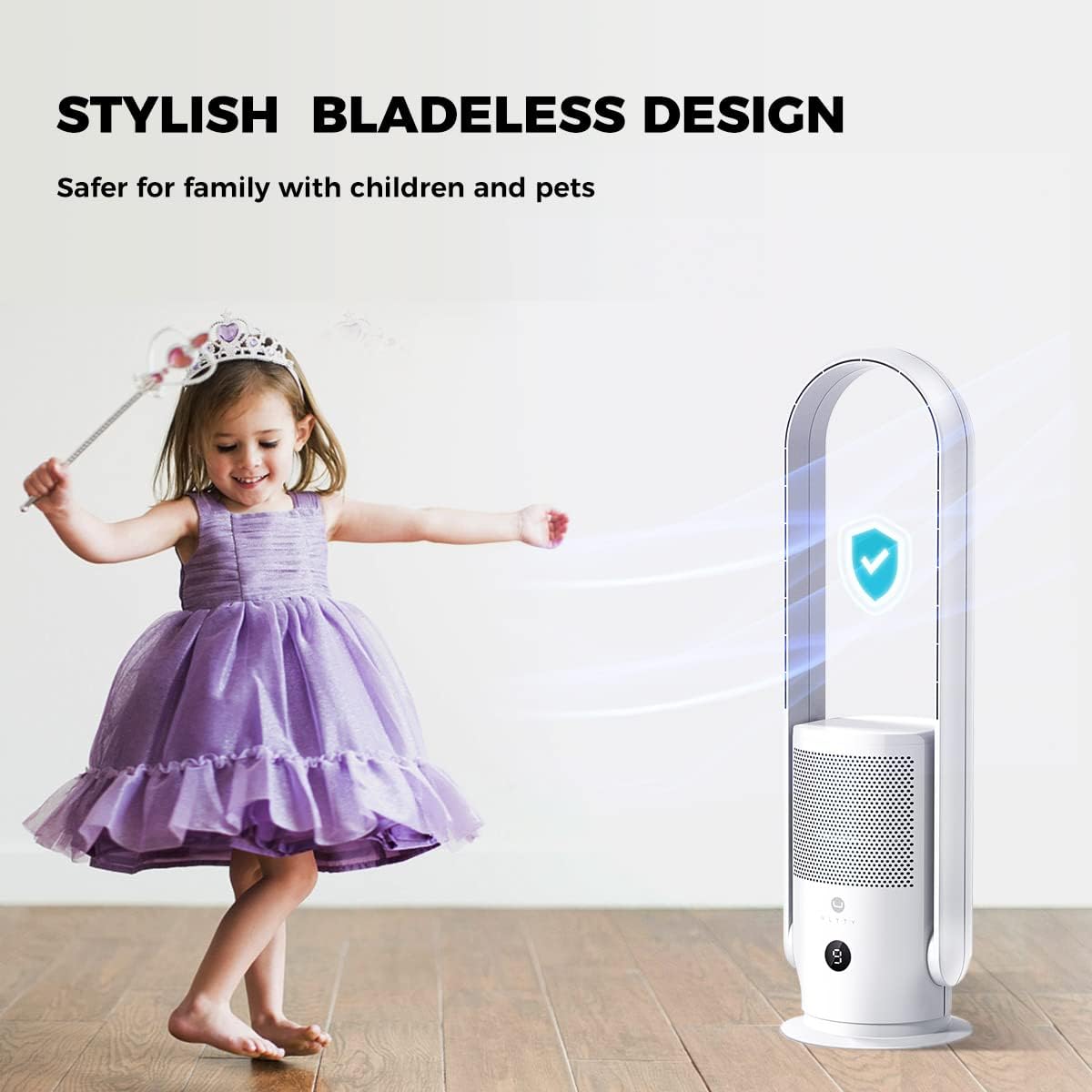 Rotorloser Ventilator mit Luftreiniger, Ultty Turmventilator Leise mit Fernbedienung, Touch, 8H Timer, HEPA-Filter 99,97%, 80cm 90° Oszillation Bladeless Fan für Schlafzimmer Heim, CR022 Weiß