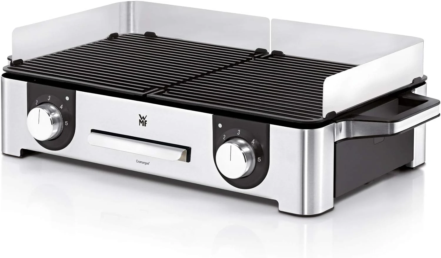 WMF Lono Master-Grill, Elektrogrill, 50x28 cm, Elektrogrill Tischgrill mit Windschutz und Auffangschale, Outdoorzertifiziert f��r Barbecue, 2 getrennt regulierbare Grillfl?chen, 2400 W, edelstahl matt