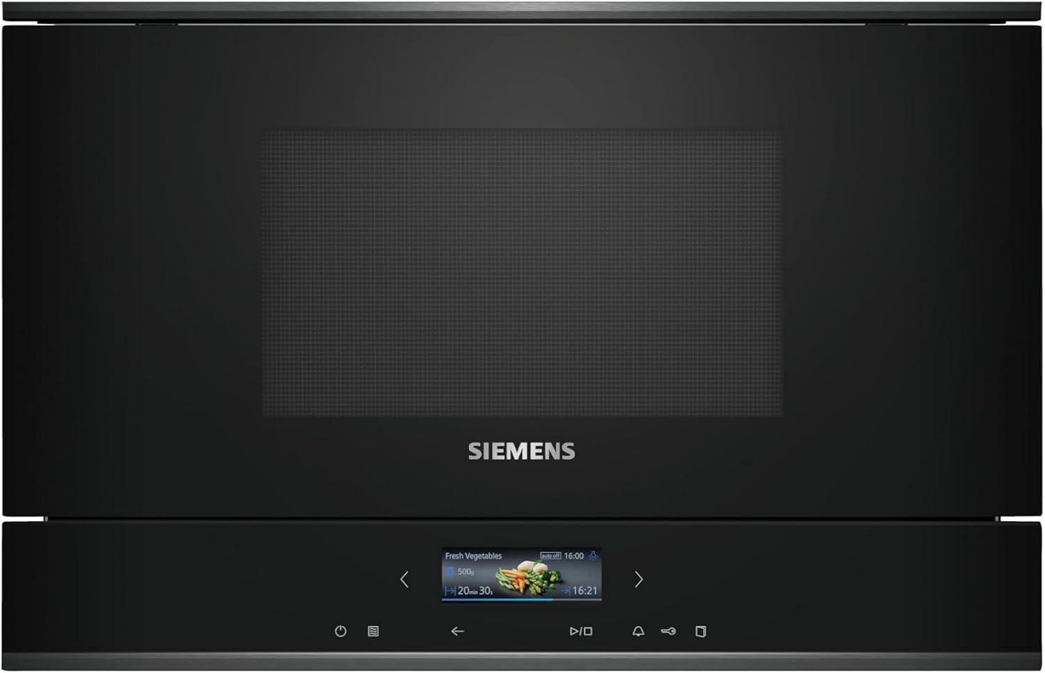 Siemens BF722L1B1 iQ700 Einbau-Mikrowelle, cookControl7 - Automatikprogramme, humidClean Plus - Innenraumreinigung, optimal für den Hocheinbau, seitlich öffnende Drehtür, Schwarz