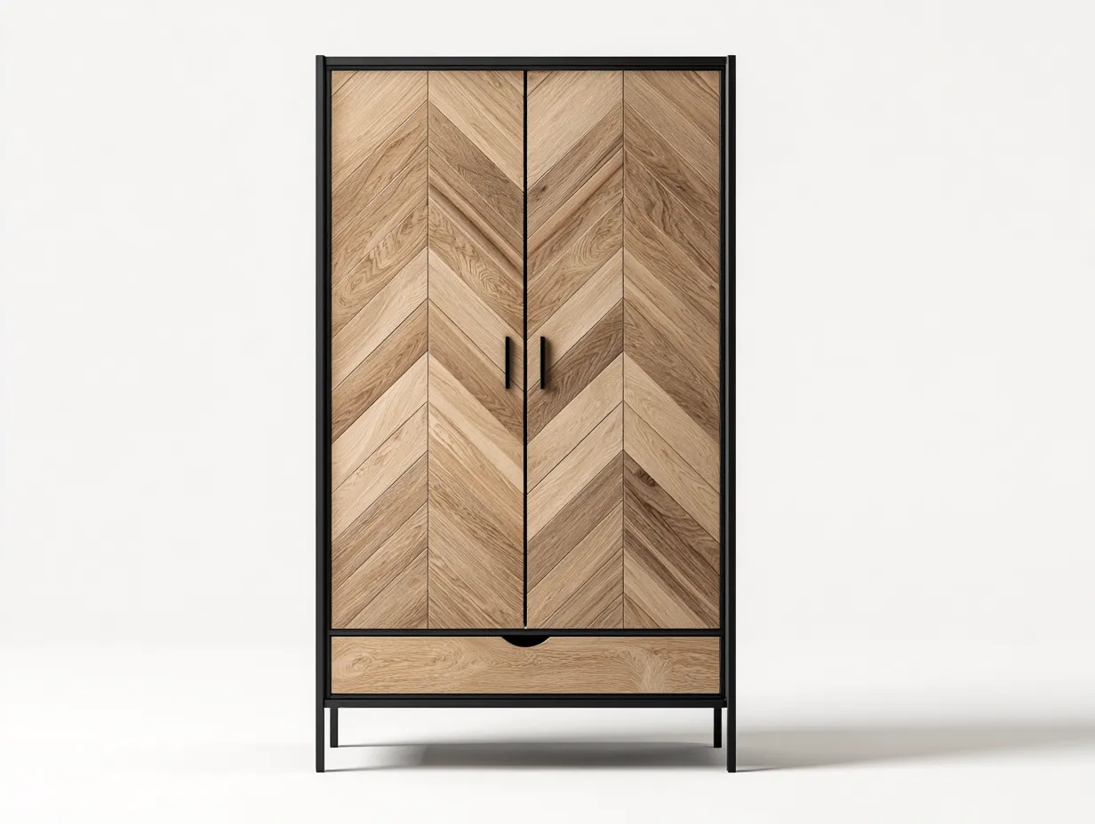 Kleiderschrank mit zwei Türen - Holzwerkstoff-Massivholz-Metall - 102 x 56 x 188 cm - Natur-Schwarz - Moderner Stil