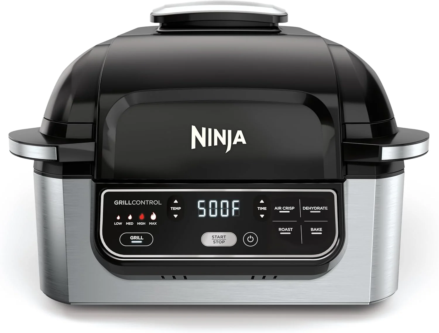 Ninja | Indoor Grill | Foodi | 5-in-1 (Grill. Air Fry. Roast. Bake. and Dehydrate | Fits up to 3lb Roast | Smoke Control System and Dishwasher Safe Parts| Black/Grey | AG301