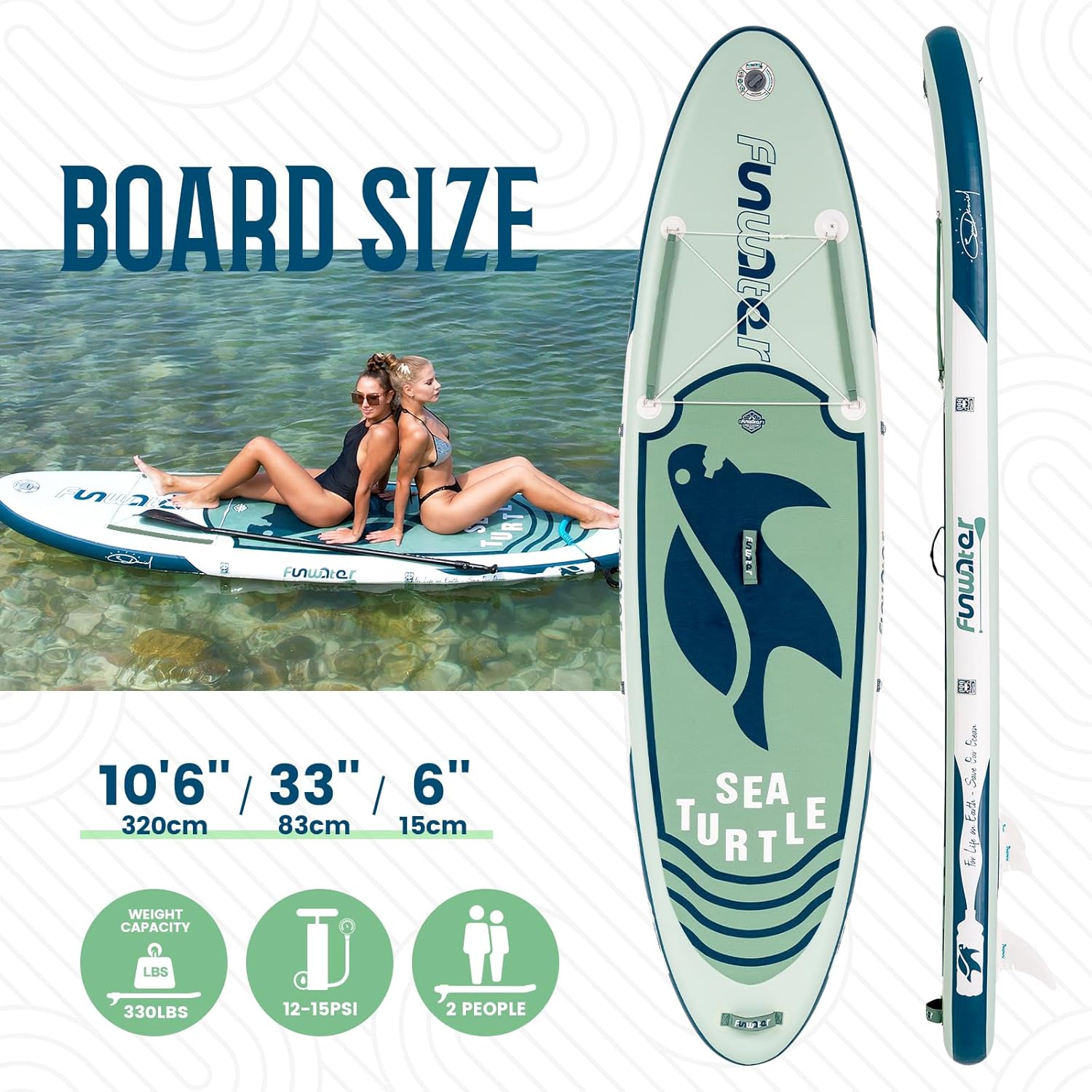 FunWater 320CM&350CM Stand Up Paddle Board Mit Vollem Zubehör Paddleboard SUP Board Mit Verstellbares Paddel, Pumpe, Reiserucksack, Leine, wasserdichte Tasche
