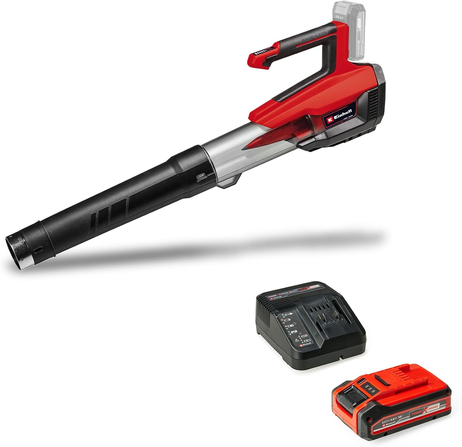 Einhell Akku-Laubbläser GP-LB 18/200 Li E Power X-Change (18V, Brushless, Drehzahlregulierung, Axialgebläse-Technologie, inkl. 4,0 Ah Akku und Ladegerät)