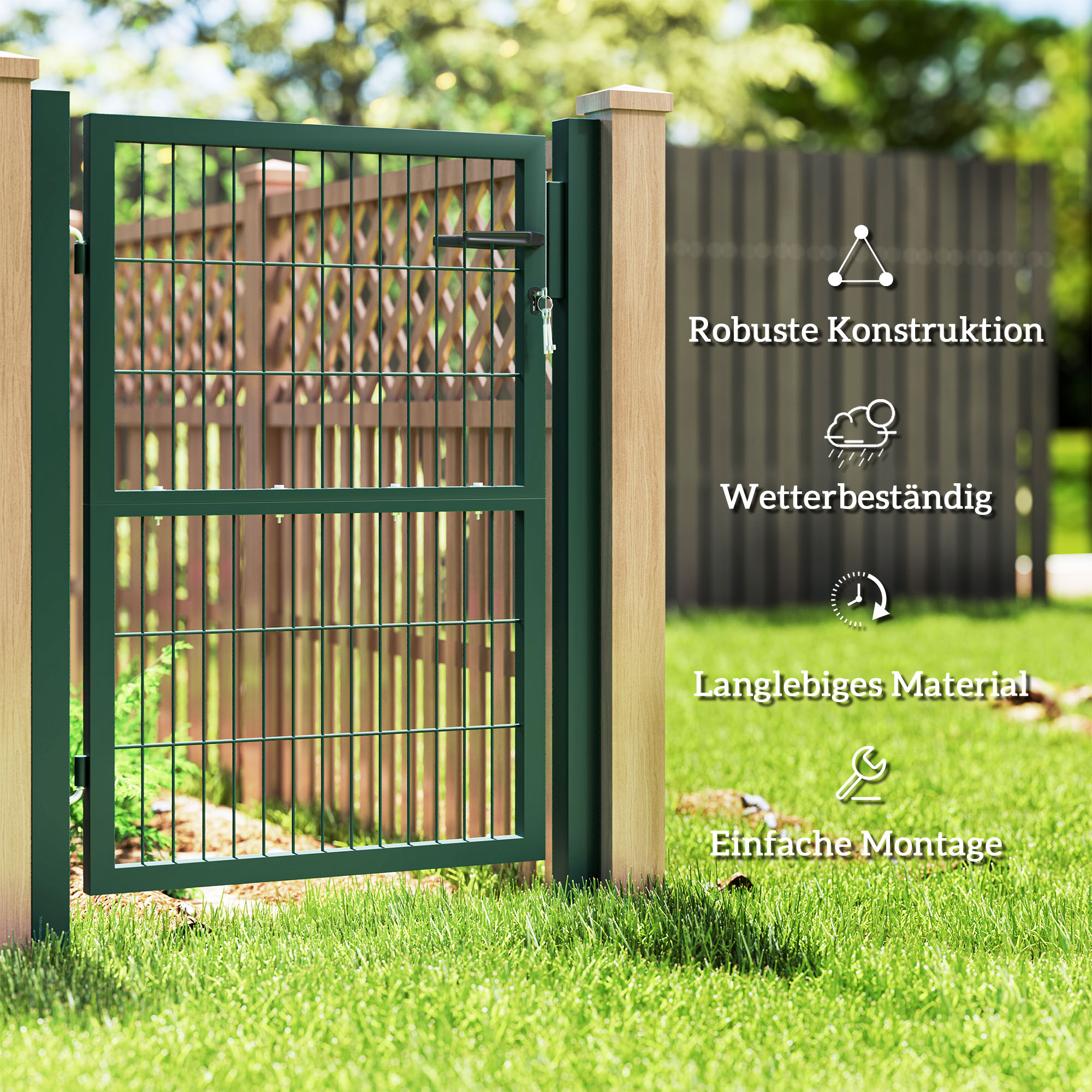 Outsunny Tuinhek van Staal met Handvat en Afsluitbaar Slot 97x170cm Groen