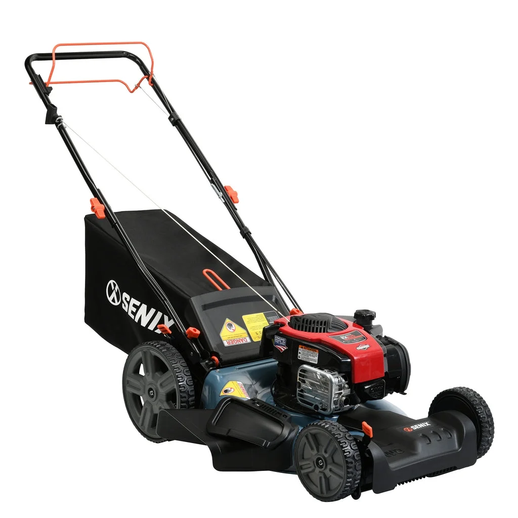 2025 SENIX Zelfaangedreven Grasmaaier, 21 Inch, Briggs & Stratton 4-Takt Motor van 150 cc, 3-in-1 Maaimachine, Enkele Snelheid, Hoogte-instelling met 6 Posities en 11 Inch Achterwielen, Model LSSG-M1, Blauw