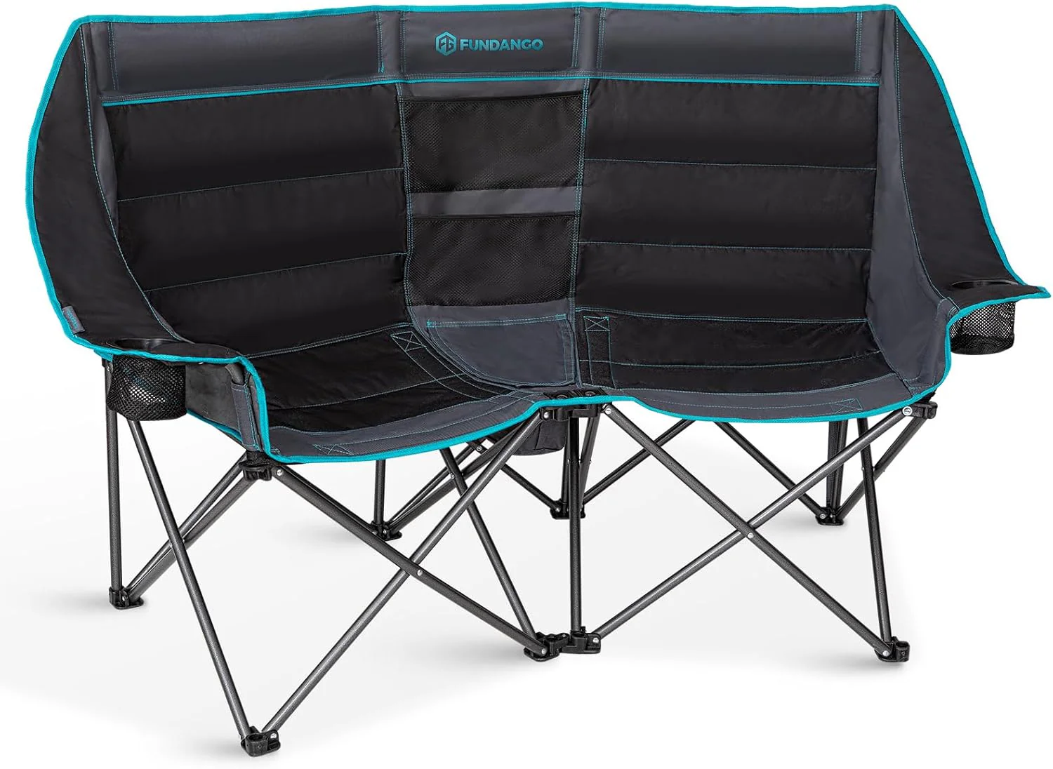 Double Camping Chair with Cooler 3-Person Folding Extra Large Camping Chair with 1000-Pound Load Capacity