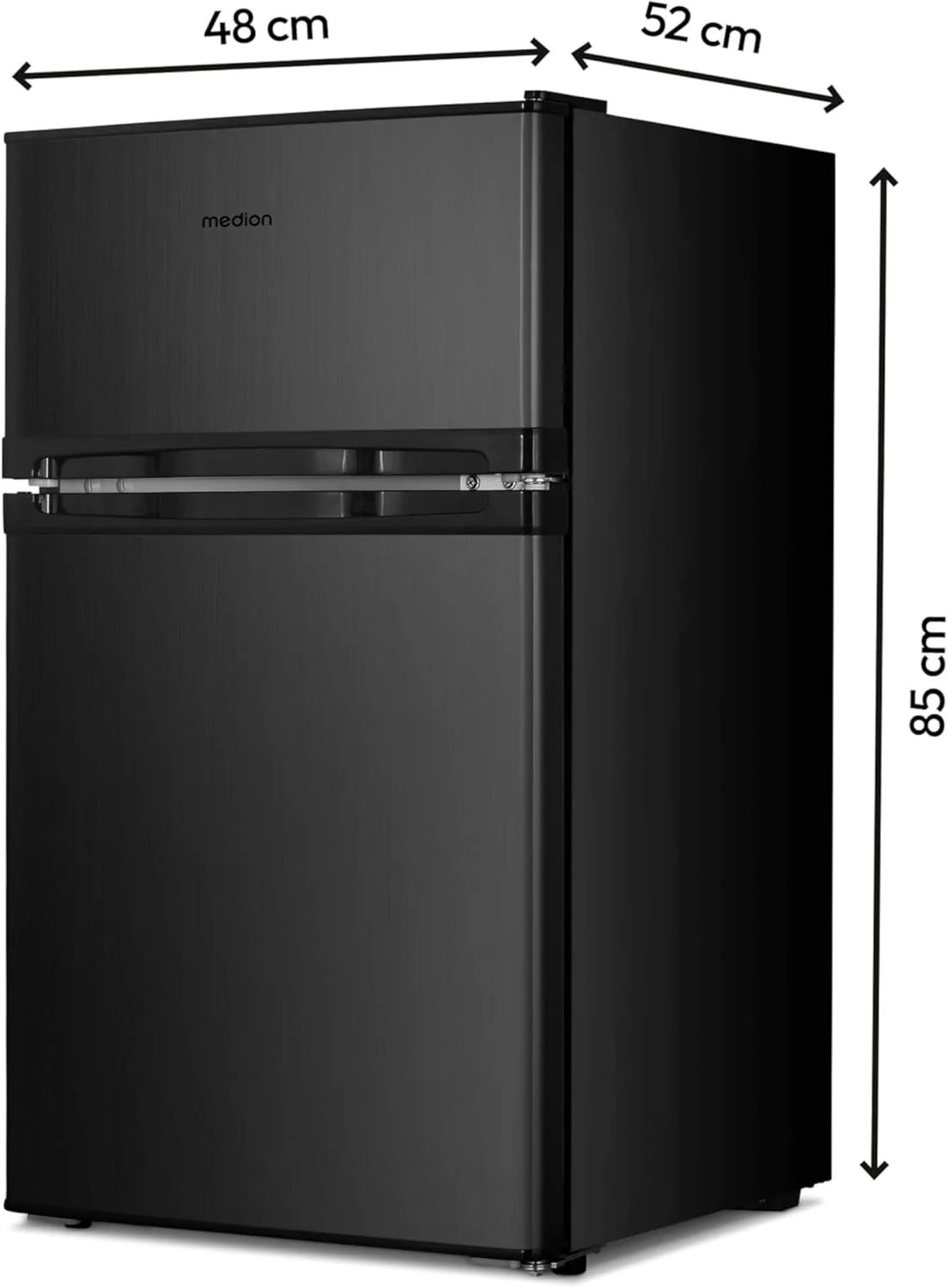MEDION Mini koel-vriescombinatie (85 liter, 61L koelgedeelte, 24L vriesgedeelte, vrijstaand, 40 dB, transparante groentelade, deurscharnier omkeerbaar, MD 37689) grijs
