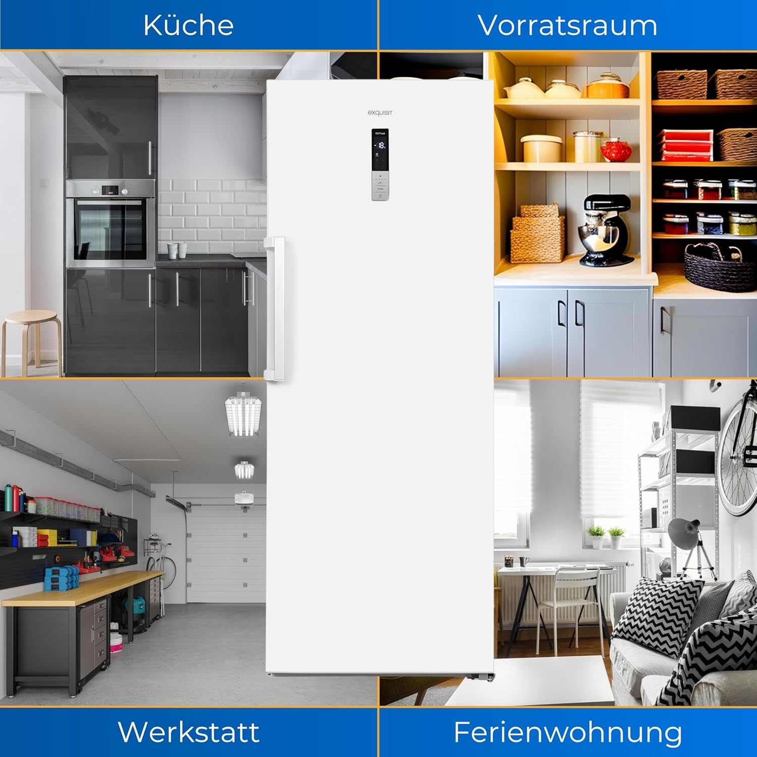 Exquisit Gefrierschrank GS380-NF-H-050D weiss | No Frost | Nutzinhalt: 380 L | Temperaturregelung | Alarm