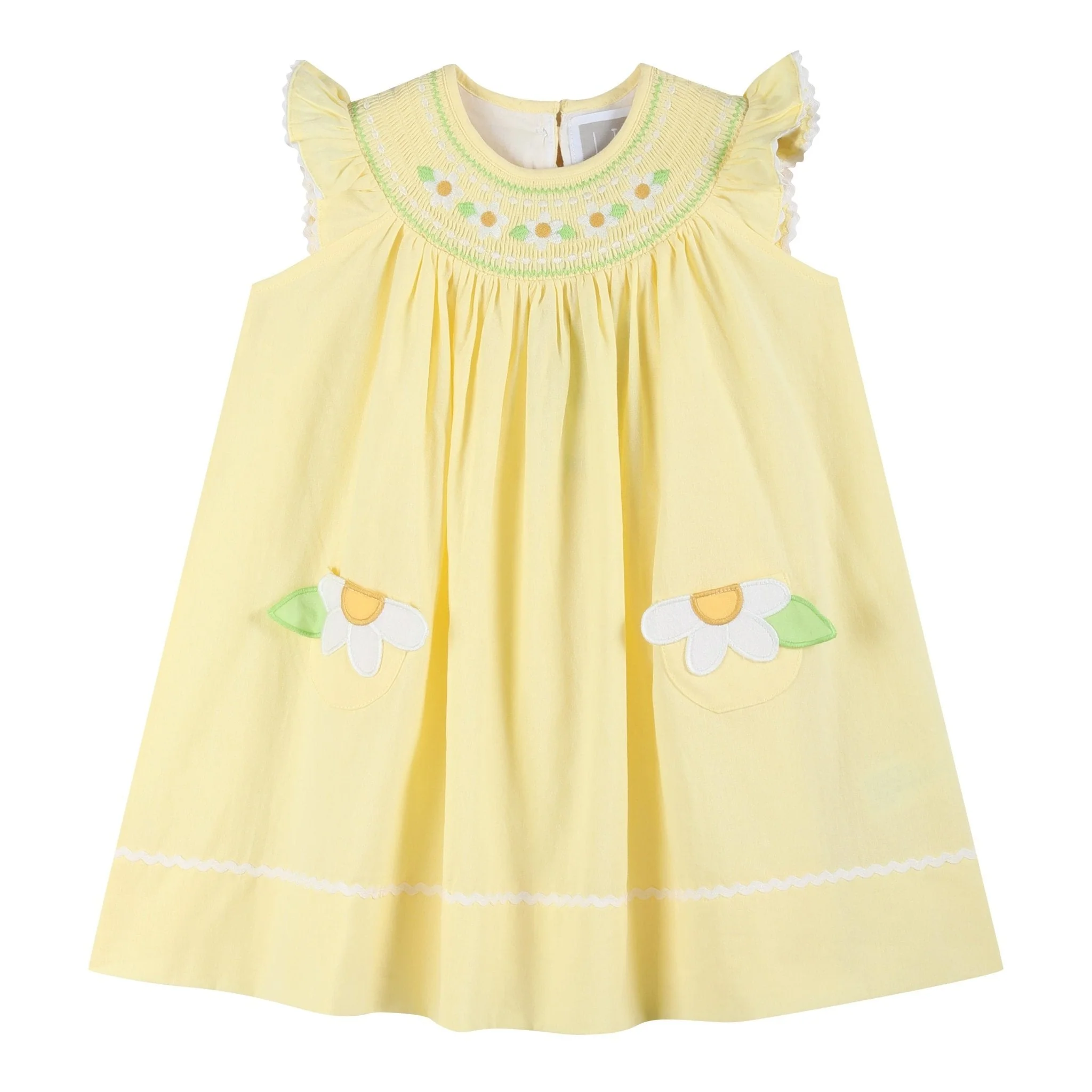 Yellow Daisy Pocketed Smocked Bishop Dress