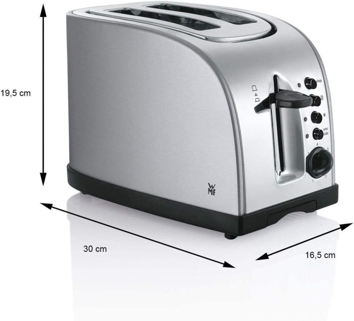 WMF Stelio Toaster 2 Scheiben Edelstahl, Doppelschlitz Toaster mit Brtchenaufsatz, Bagel-Funktion, 7 Brunungsstufen, 900 W, Toaster edelstahl matt