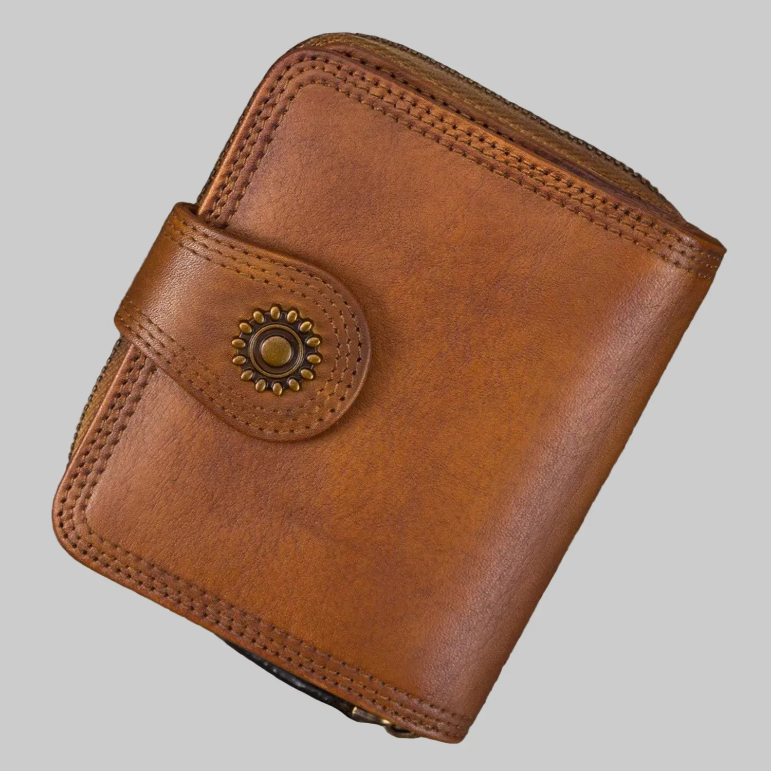 Personalized Retro Handmade Zipper Leather Short Wallets Purse