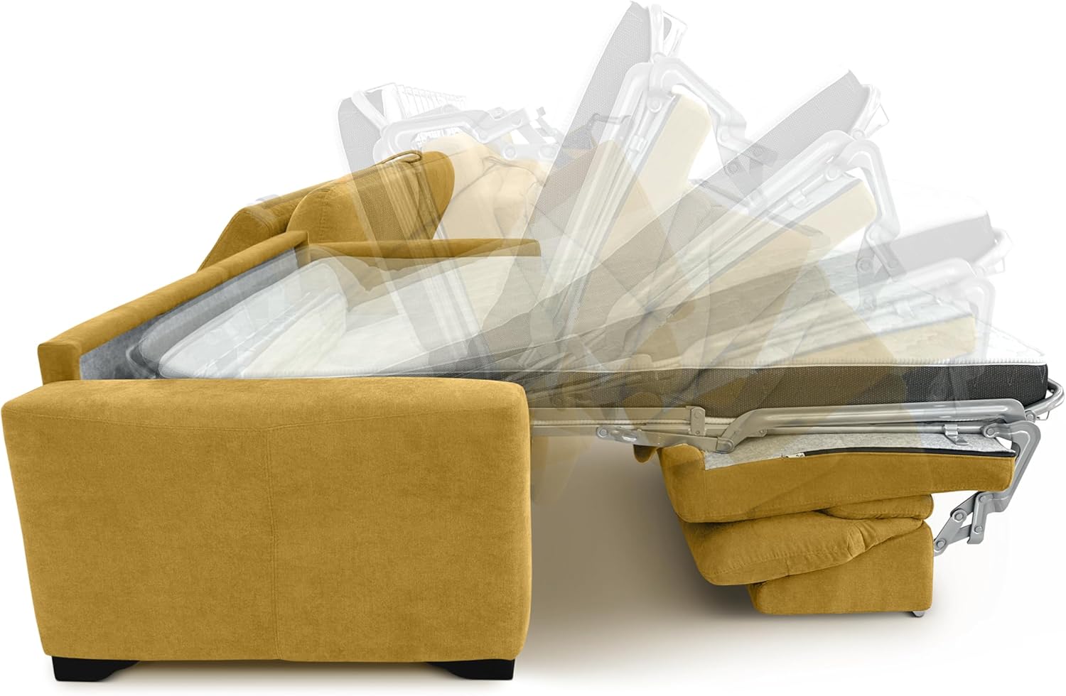 f60 Sofa mit Schlaffunktion - 3 Sitzer Schlafsofa und Klappsofa mit hochwertiger Kaltschaummatratze & CATAS Bettgestell - Schlafcouch mit Bettfunktion gelb (Honey Melon)