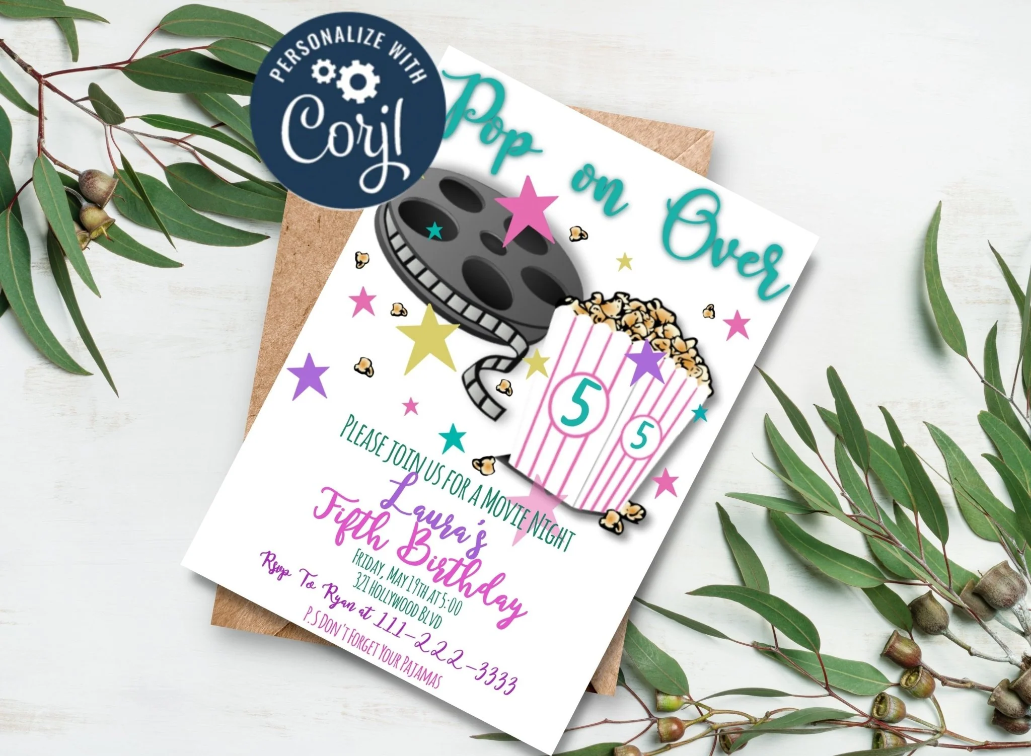 Movie Night Birthday Party Invitation Template | Birthday Digital Invitation Template | Movie Theme
