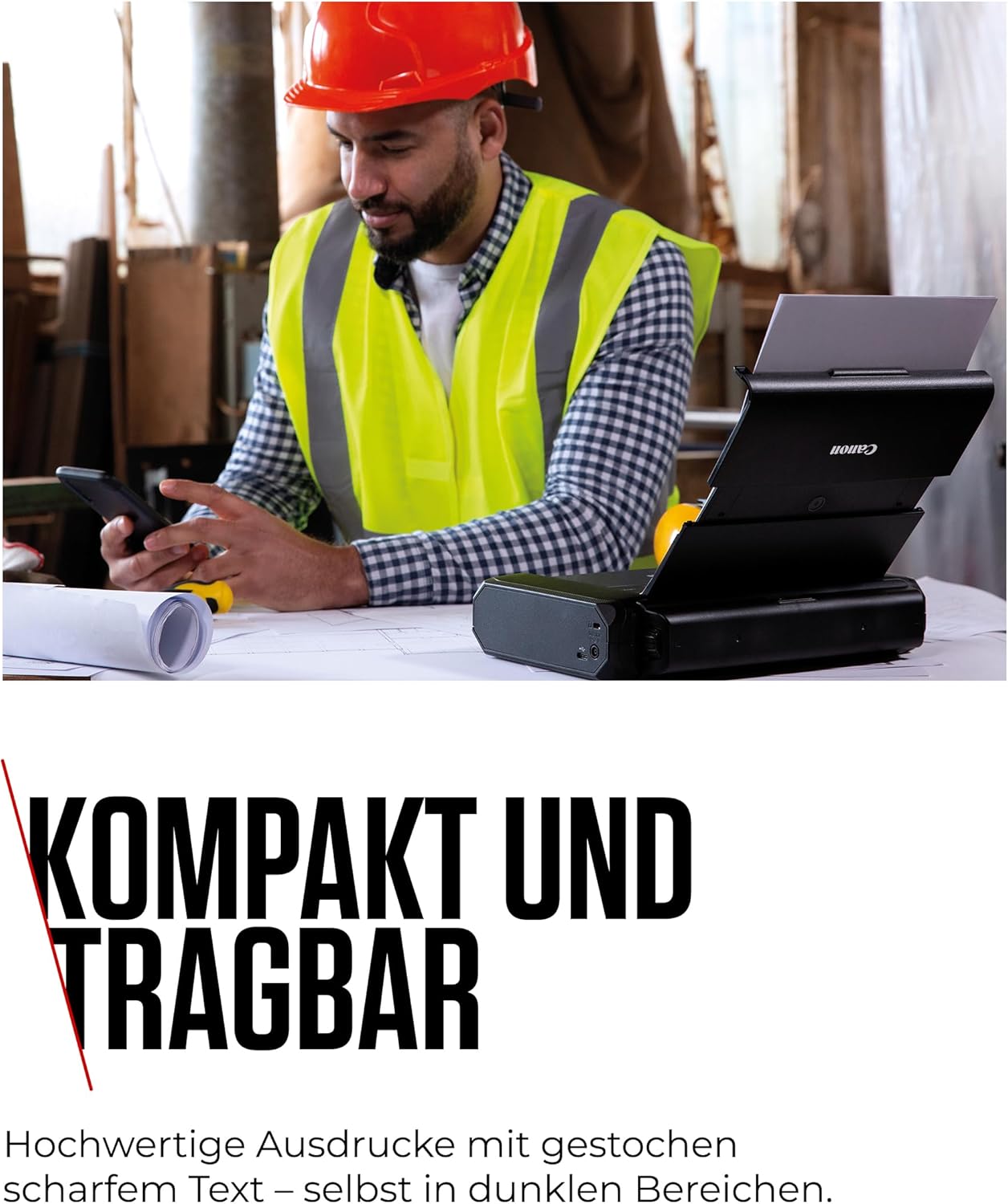 Canon PIXMA TR150 mobiler Drucker mit Akku (WLAN, Cloud, AirPrint, 4.800 DPI x 1.200 DPI, Highspeed USB Typ C, OLED-Display, Tintenstrahldrucker), schwarz