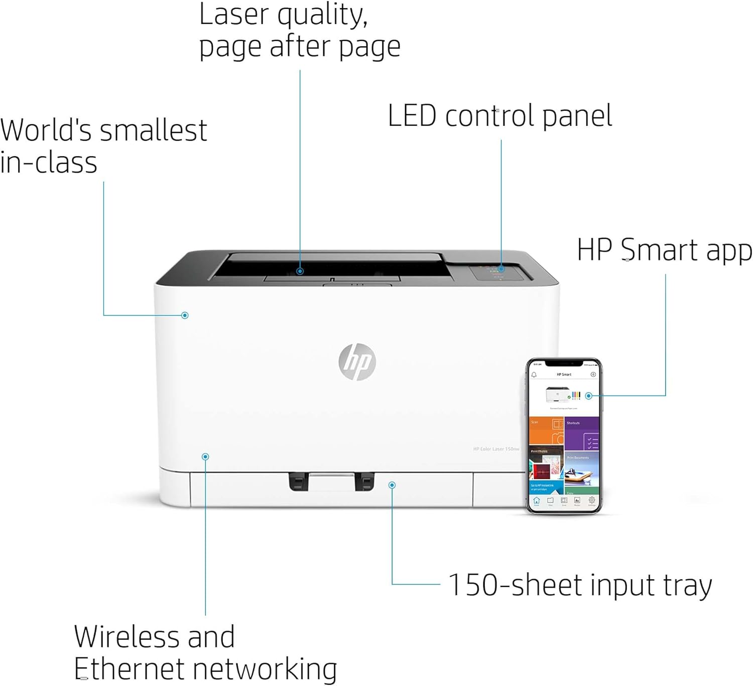 HP Color Laser 150nw Farb-Laserdrucker (Drucker, USB, LAN, WLAN),weiß-grau
