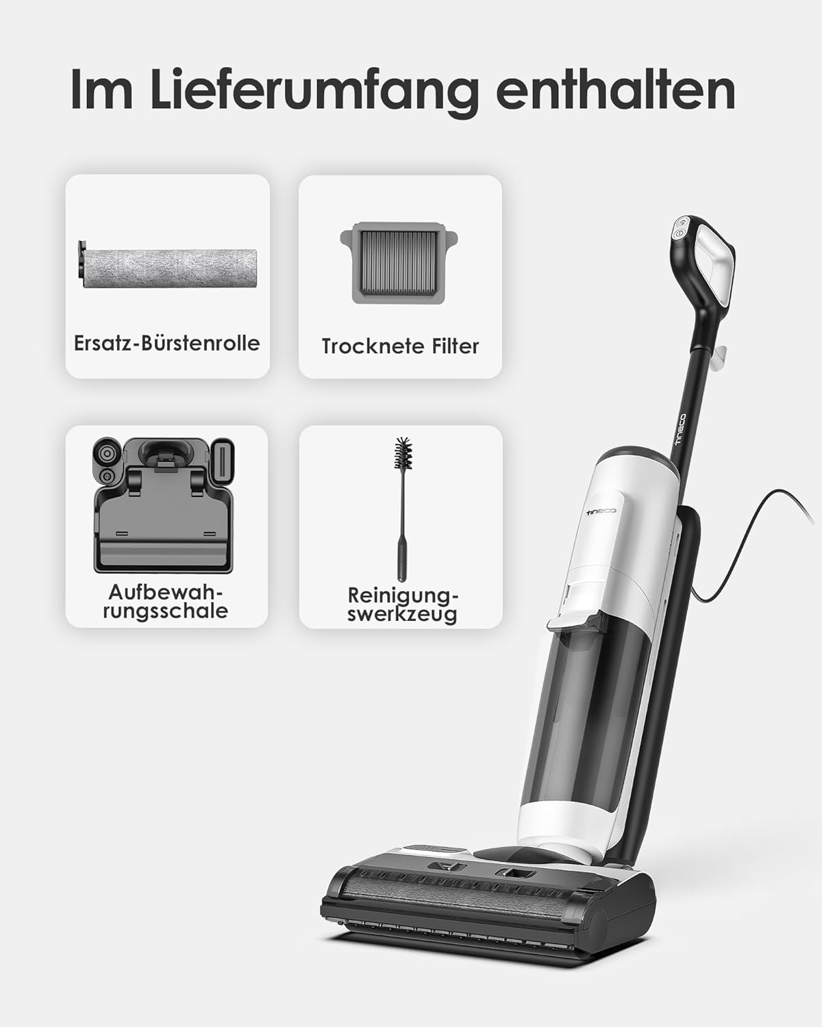 Tineco iFLOOR 5 Steam Nass Trockensauger, 120℃ Hochtemperatur-Dampf, Dampfreiniger mit Kabel, Selbstreinigung Nasssauger, Hartholz bodenreiniger für klebrige Verschmutzungen, Essensreste