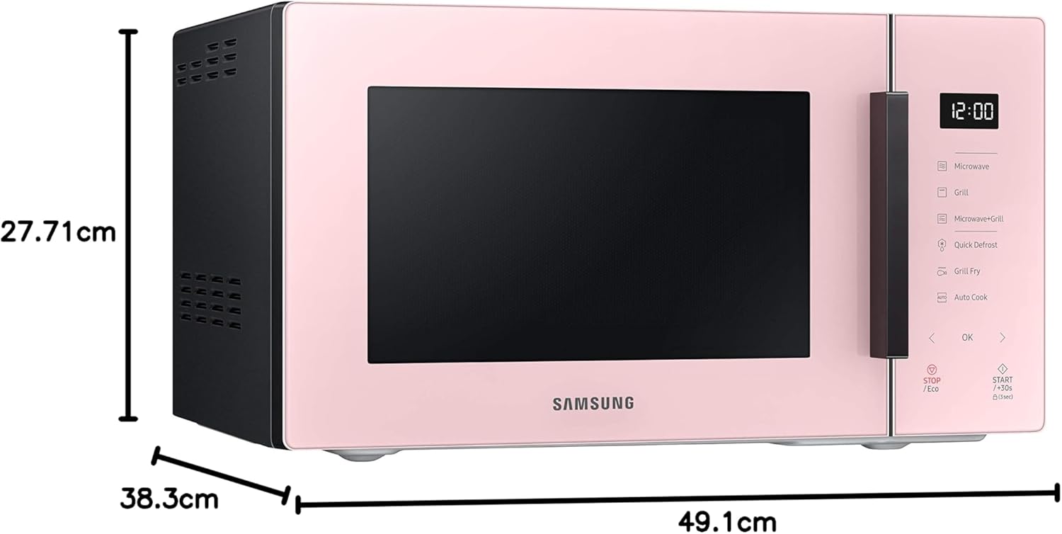 Samsung Tisch-Mikrowelle Glas Design MG23T5018CP/ET, knuspriges Kochen, AirFry, Mikrowelle + Grill 800 W + 1100 W, 23 l, 49 x 27,5 x 38 cm, Puder