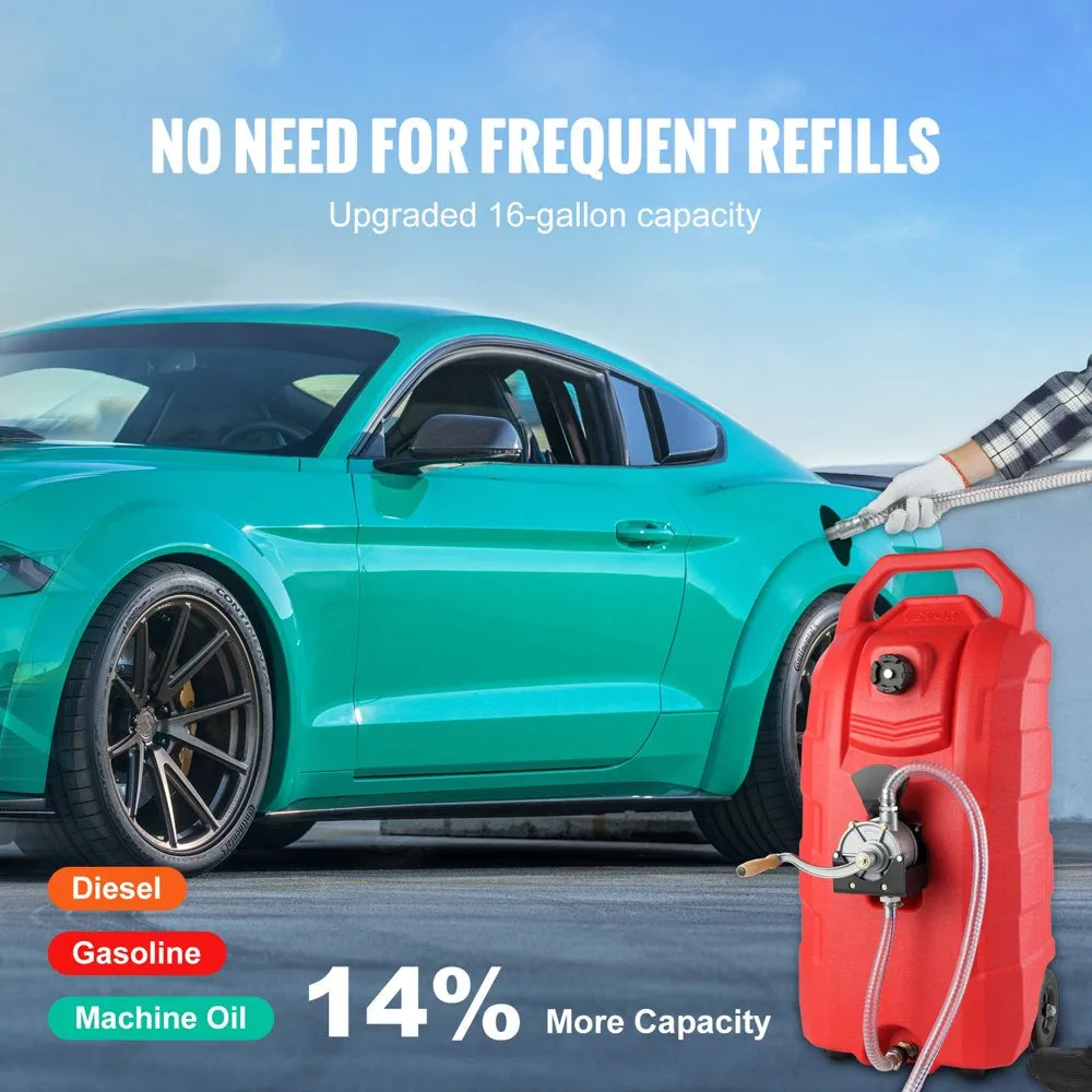 16 Gallon Fuel Caddy, 7.8 L/Min, Portable Gas Storage Tank Container