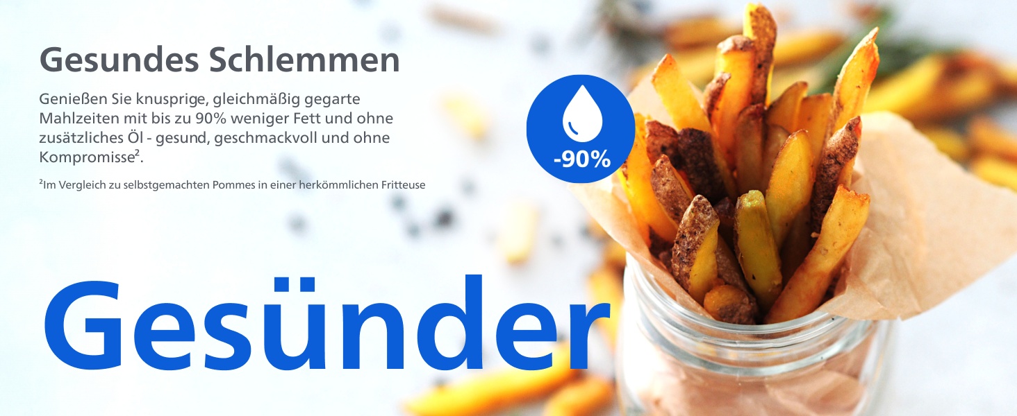 Der Text lautet „Gesundes Schlemmen“. Werbebilder zum Thema Lifestyle oder Gesundheit in warmen Tönen.