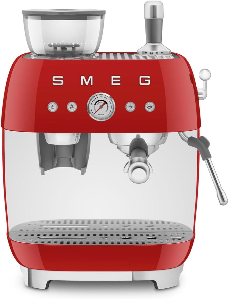 Smeg 50's Retro Style Coffee Machine with Integrated Grinder - Red