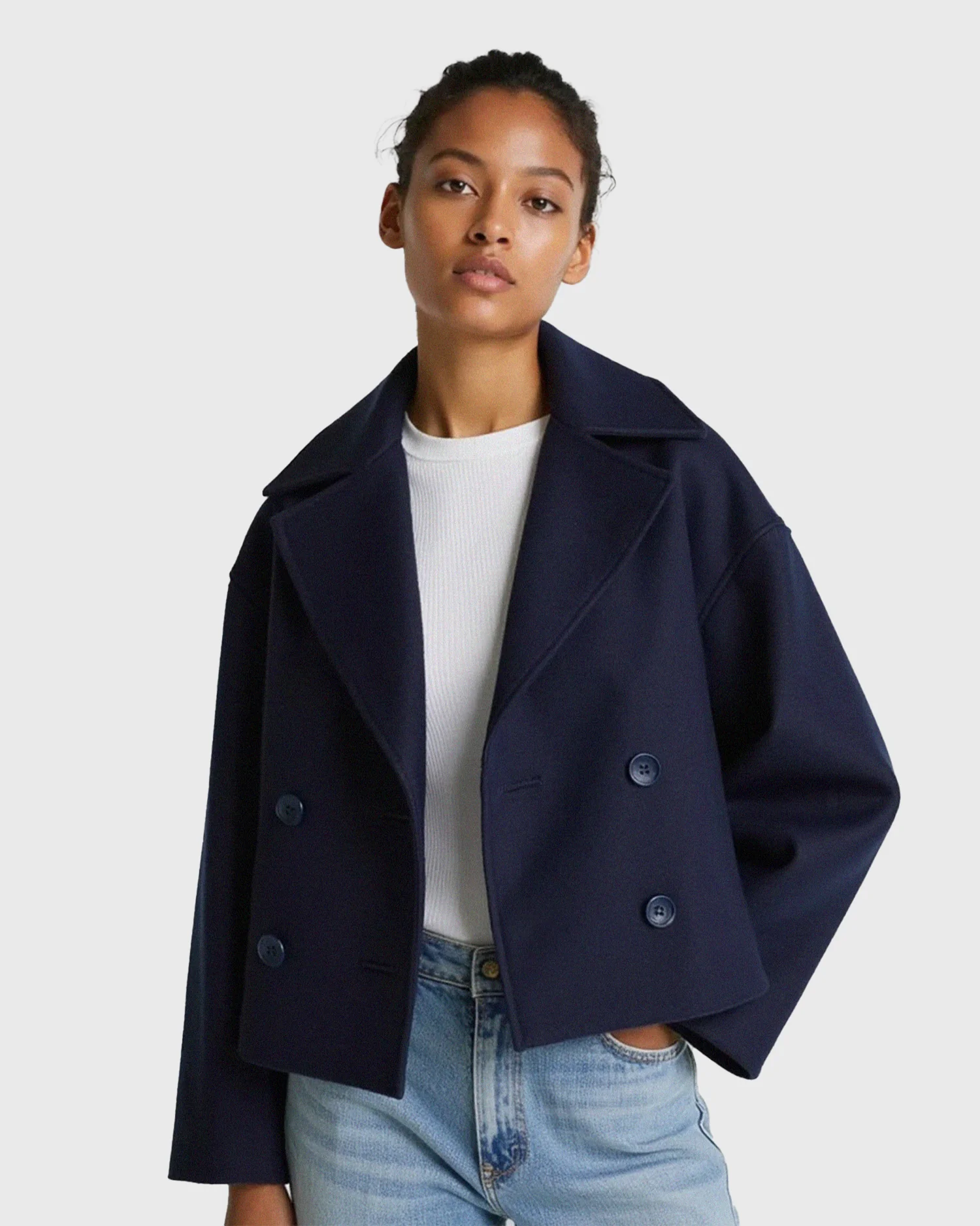 Strukturierte Kurzjacke f��r Damen mit Doppelknopfleiste