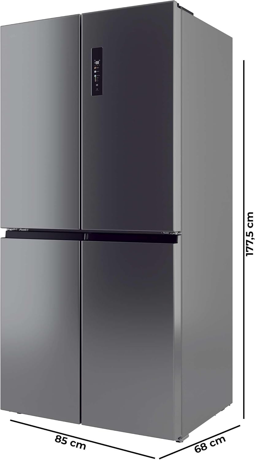 Cecotec Frigorífico 4 Puertas Inox Total No Frost Bolero CoolMarket 4D 503 Inox E, 503 Litros, Alto 177,5 cm y 85,3 cm Ancho, MetalFlexCooling, Compresor Inverter, Cajón Temperatura y Humedad Variable