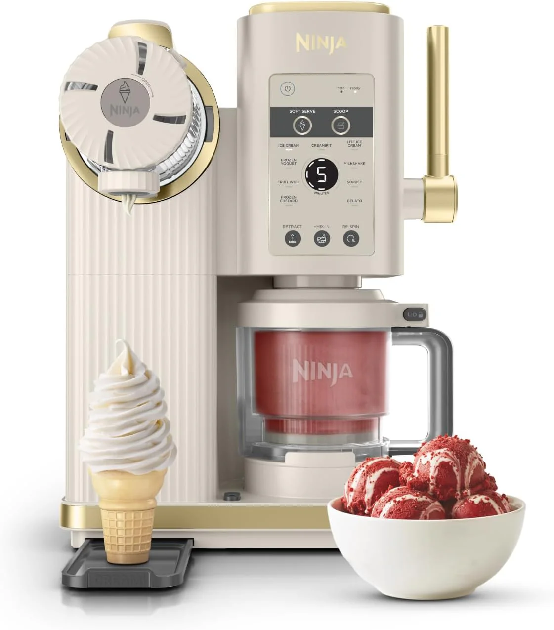 Ninja NC701EU CREAMi Scoop & Swirl Eismaschine 13-in-1 – 2x480ml, Softeis & Eis, Stone Gold
