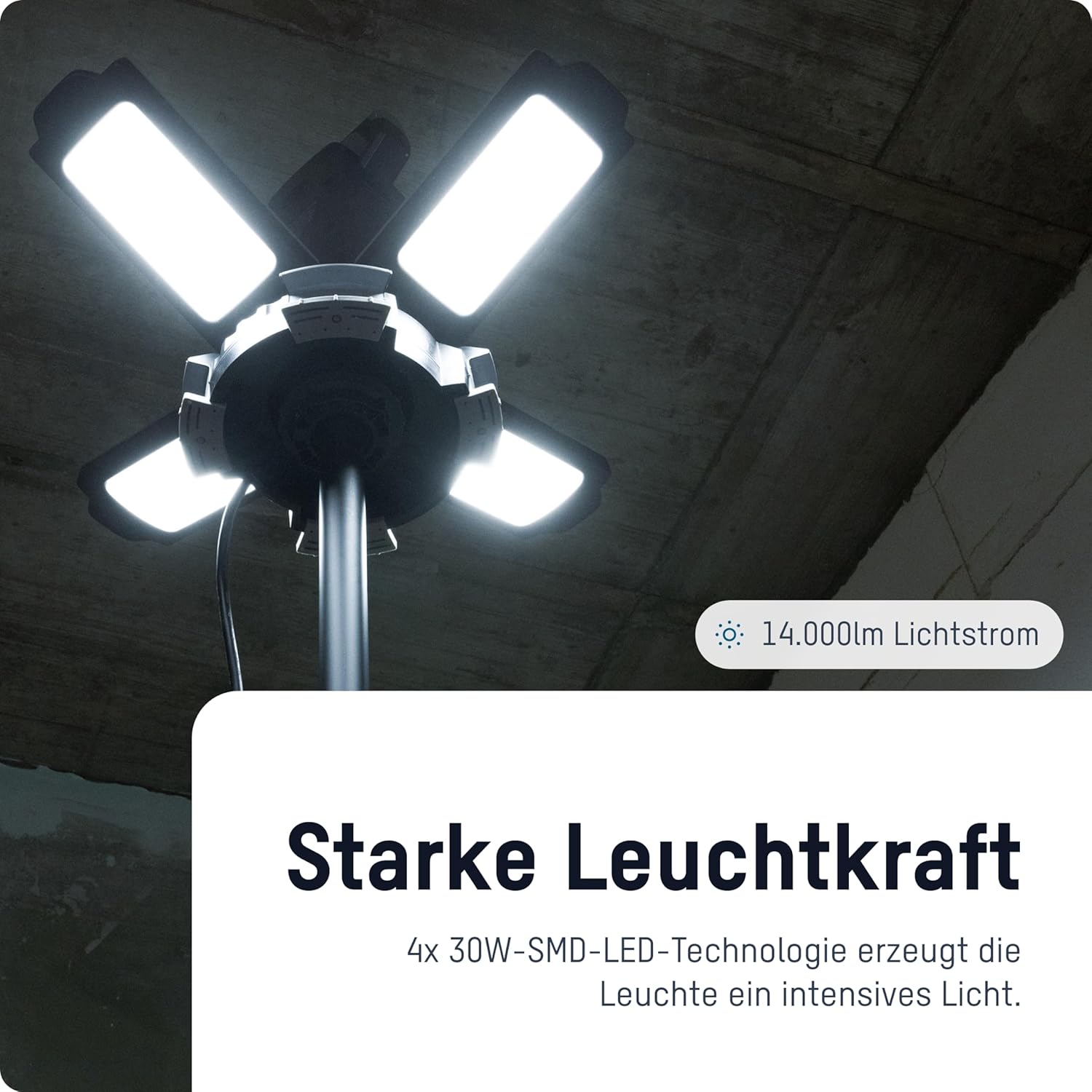 Ansmann Vierfach-LED Strahler 4× 30W mit 3 Farbtemperaturen, Helligkeit bis zu 14.000 Lumen, besonders widerstandsfähig gegen mechanische Beanspruchung
