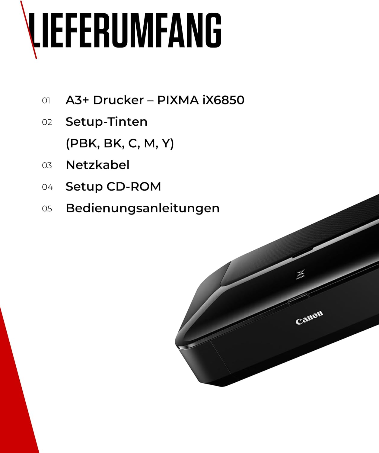 Canon PIXMA iX6850 Drucker Farbtintenstrahl Multifunktionsgerät DIN A3+ (Bürodrucker, Fotodruck, Textdruck, 9.600 x 2.400 DPI, WiFi, WLAN, USB, 5 Separate Tinten, Direktdruck, Print App) schwarz
