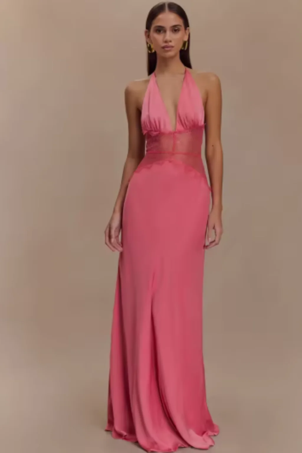 R��ckenfreies Maxikleid f��r Damen | Neckholder Abendkleid mit tiefem Ausschnitt & Spitze | Elegantes Kleid f��r Hochzeitsg?ste