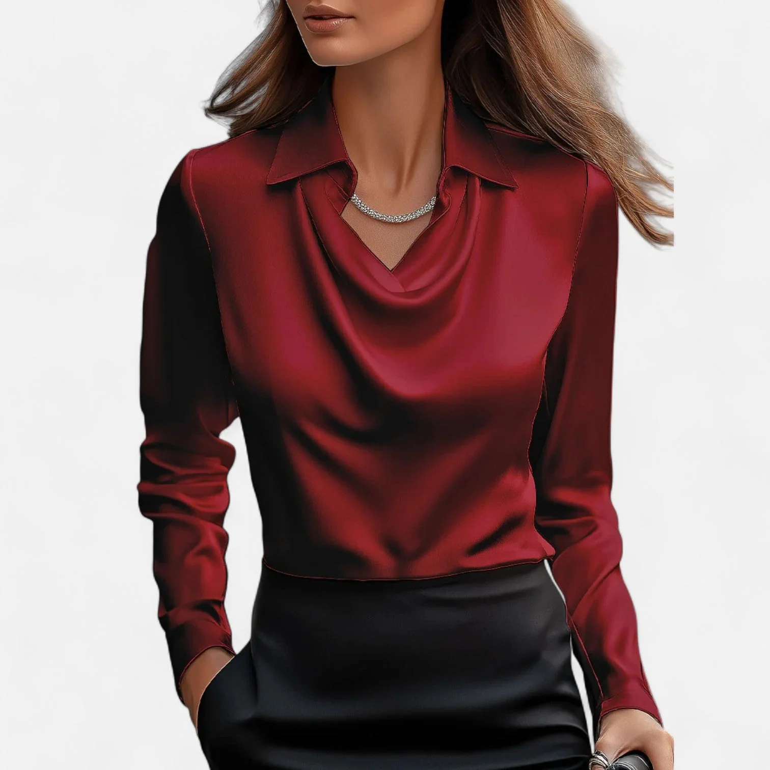 Satinbluse mit Wasserfallausschnitt f��r Damen �C Elegantes Design & Zeitloser Stil