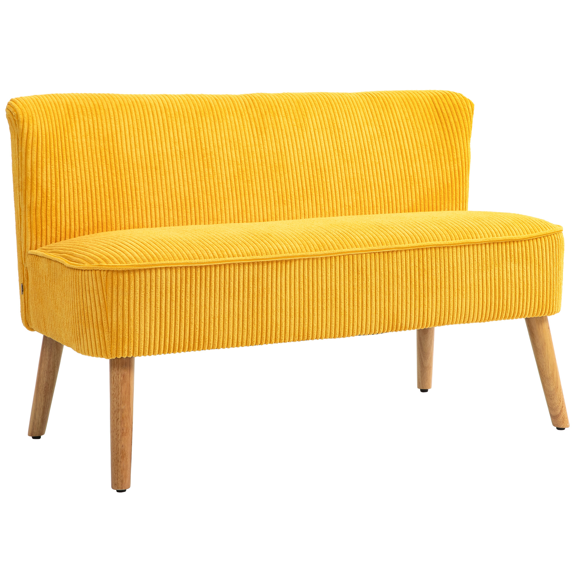 Tweezitsbank in elegant Scandinavisch ontwerp, stevig houten frame, tot 150 kg, 117 x 56,5 x 77 cm, Geel