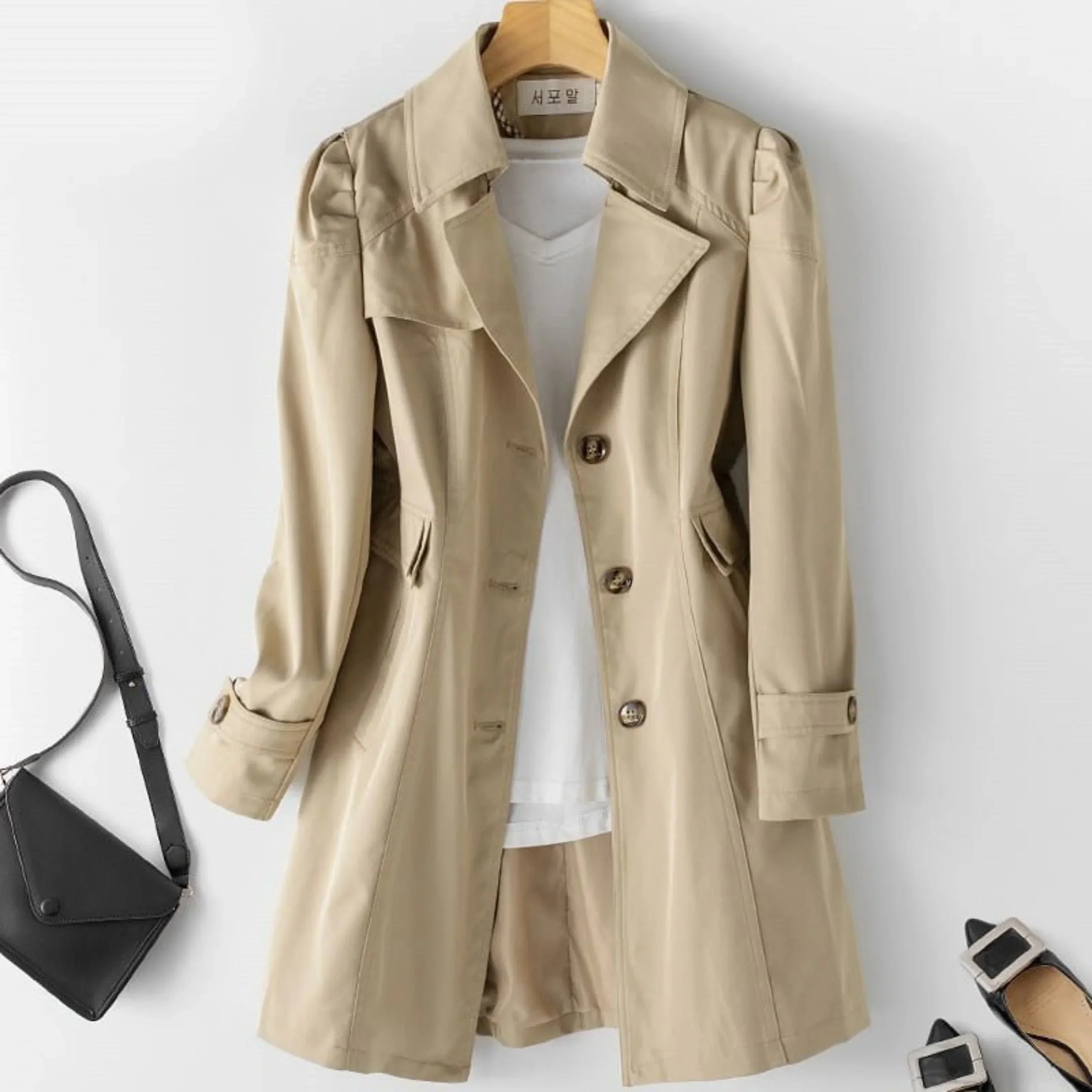 Damen Trenchcoat Wasserabweisend | Klassischer Doppelreiher ��bergangsmantel mit G��rtel | Leichter Regenmantel f��r den Alltag