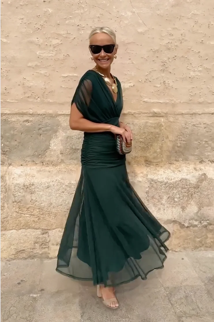 Elegantes schulterfreies Cocktail-Maxikleid mit Blumenmuster