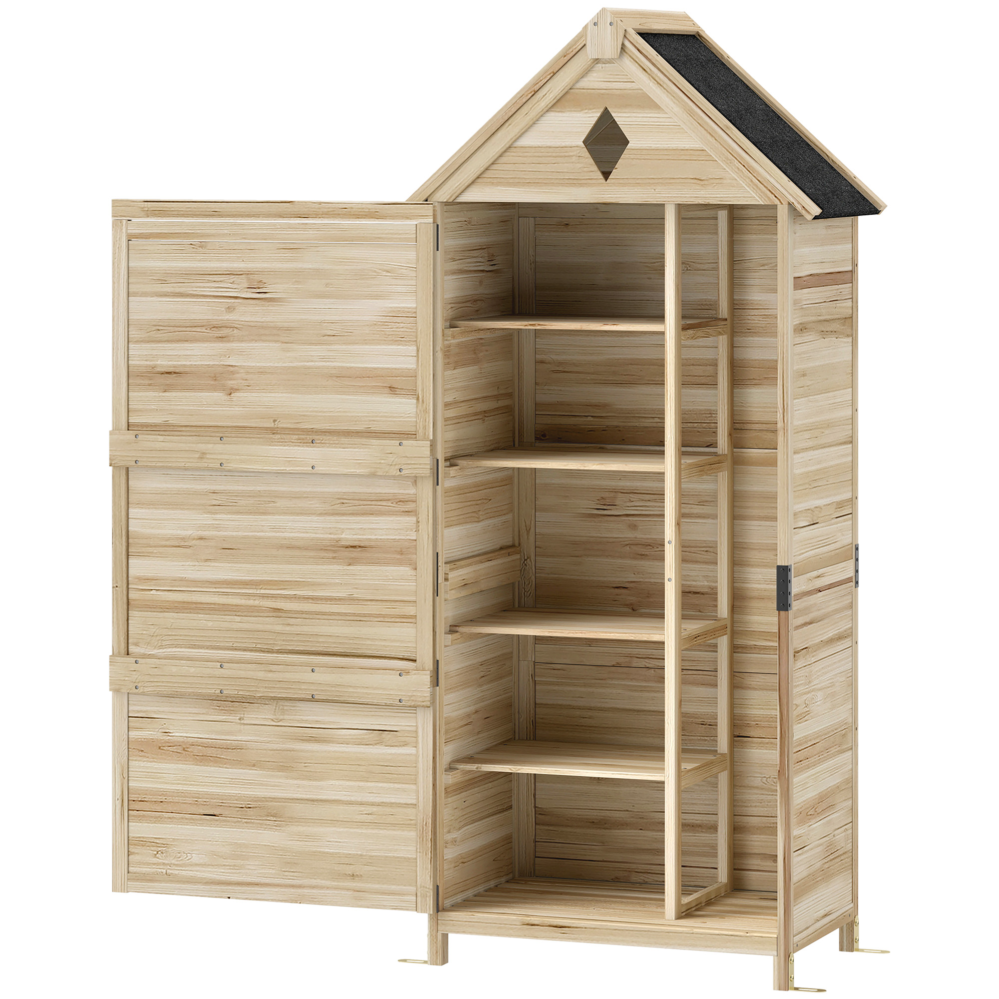 Tuinschuur met 4 Planken, Opslagschuur van Hout, Waterdicht Asfaltdak, 80 x 49 x 170 cm, Lichtbruin