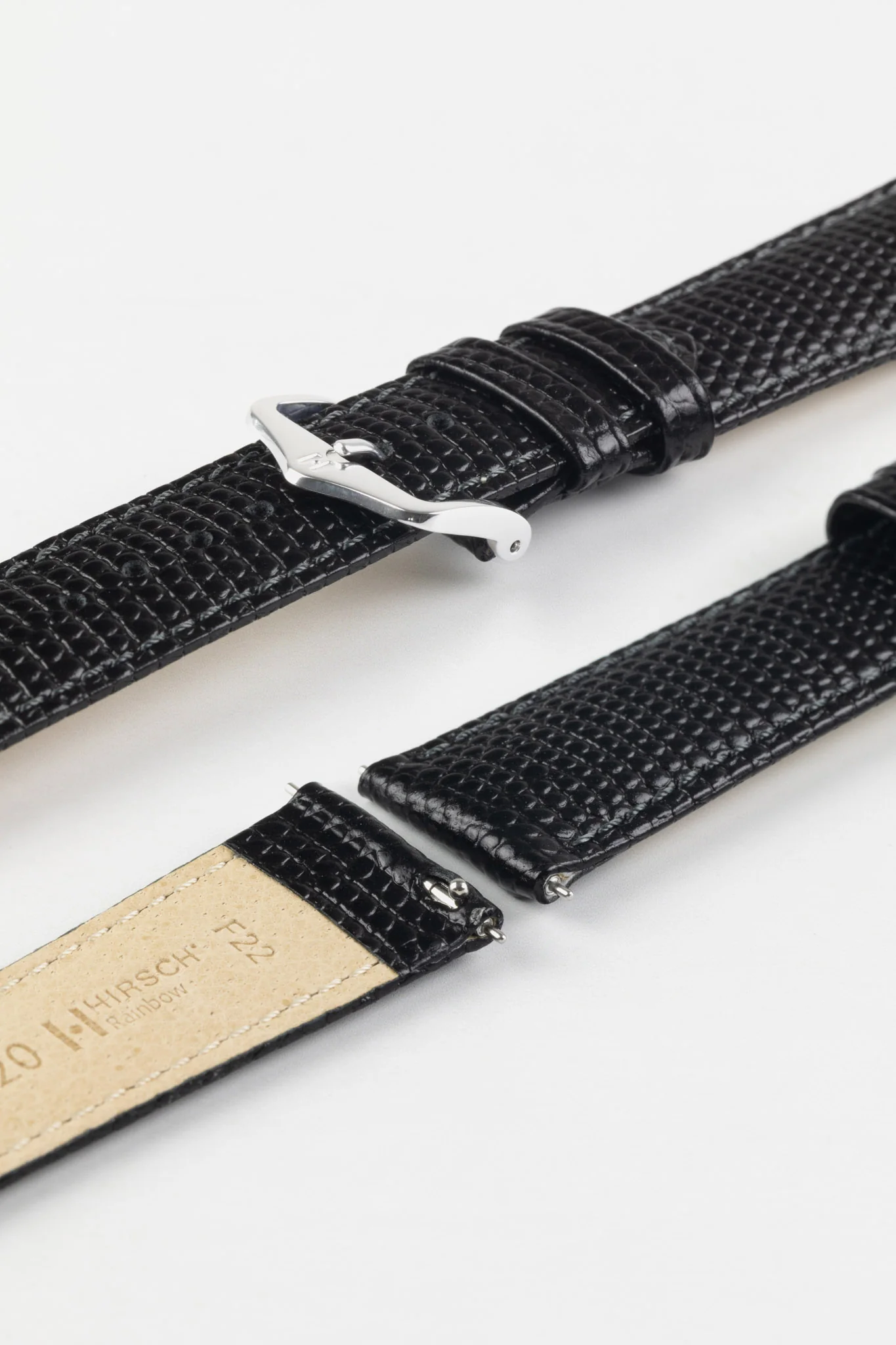 Hirsch Rainbow Lizard Embossed Quick-Release Leather Watch Strap in Black
