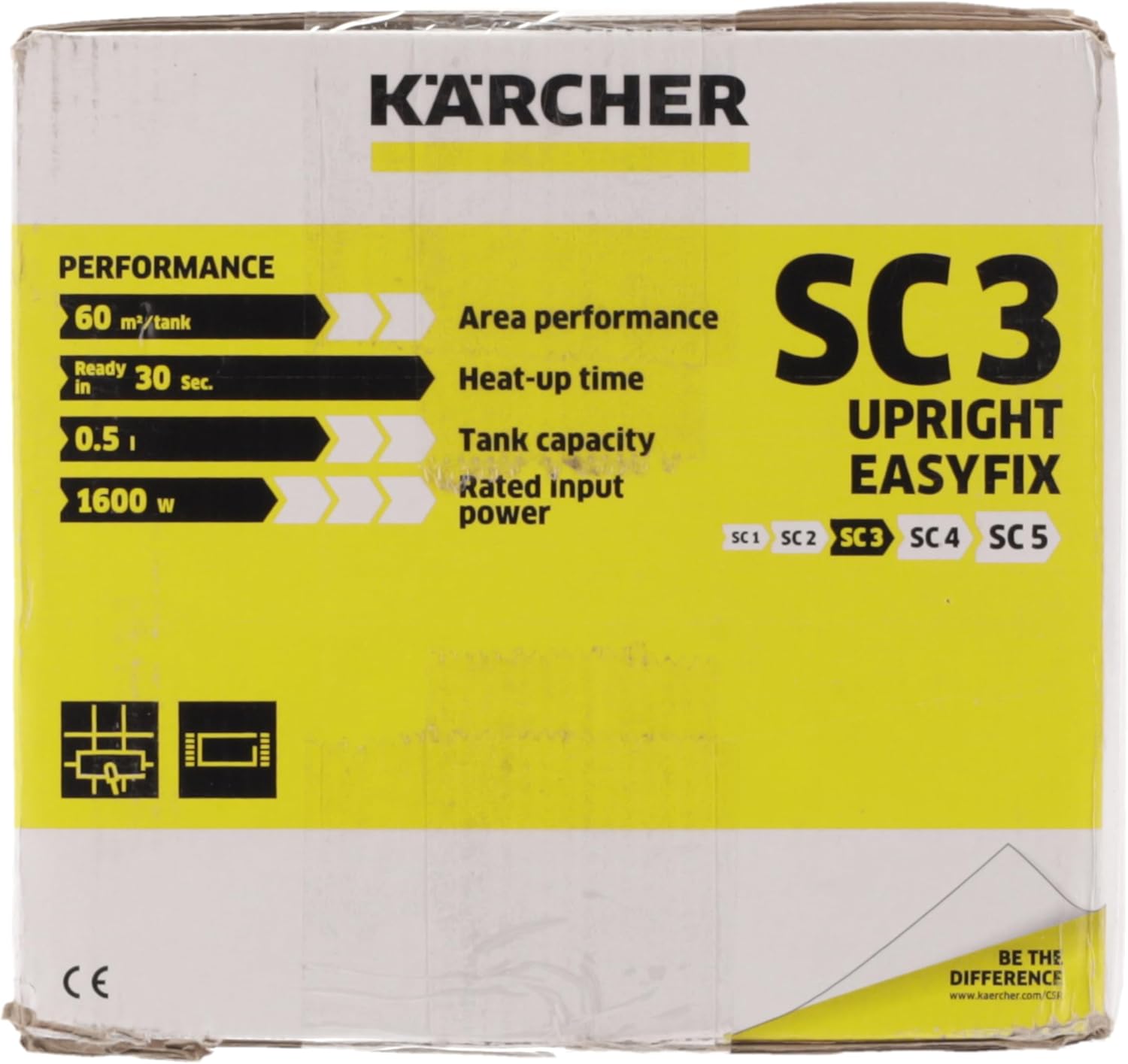 Krcher Dampfreiniger SC 3 Upright EasyFix, Aufheizzeit: 0,5 min., Flchenleistung: ca. 60 m, Tank: 0,5 l, Heizleistung: 1.600 W, mit Bodendüse, Bodentuch, Teppichgleiter, Entkalkungskartusche