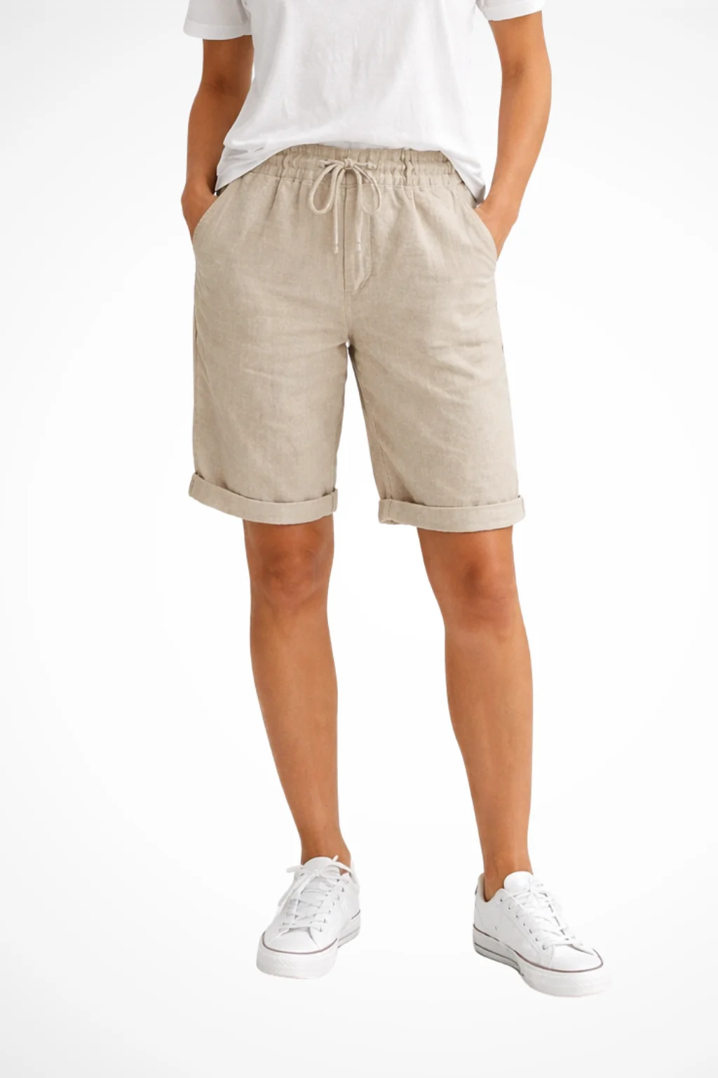 Leinenhose Damen Caprihose Relaxed Fit | Luftige Sommerhose mit Gummibund und Kordelzug | Bequeme 3/4 Hose aus Leinenmix