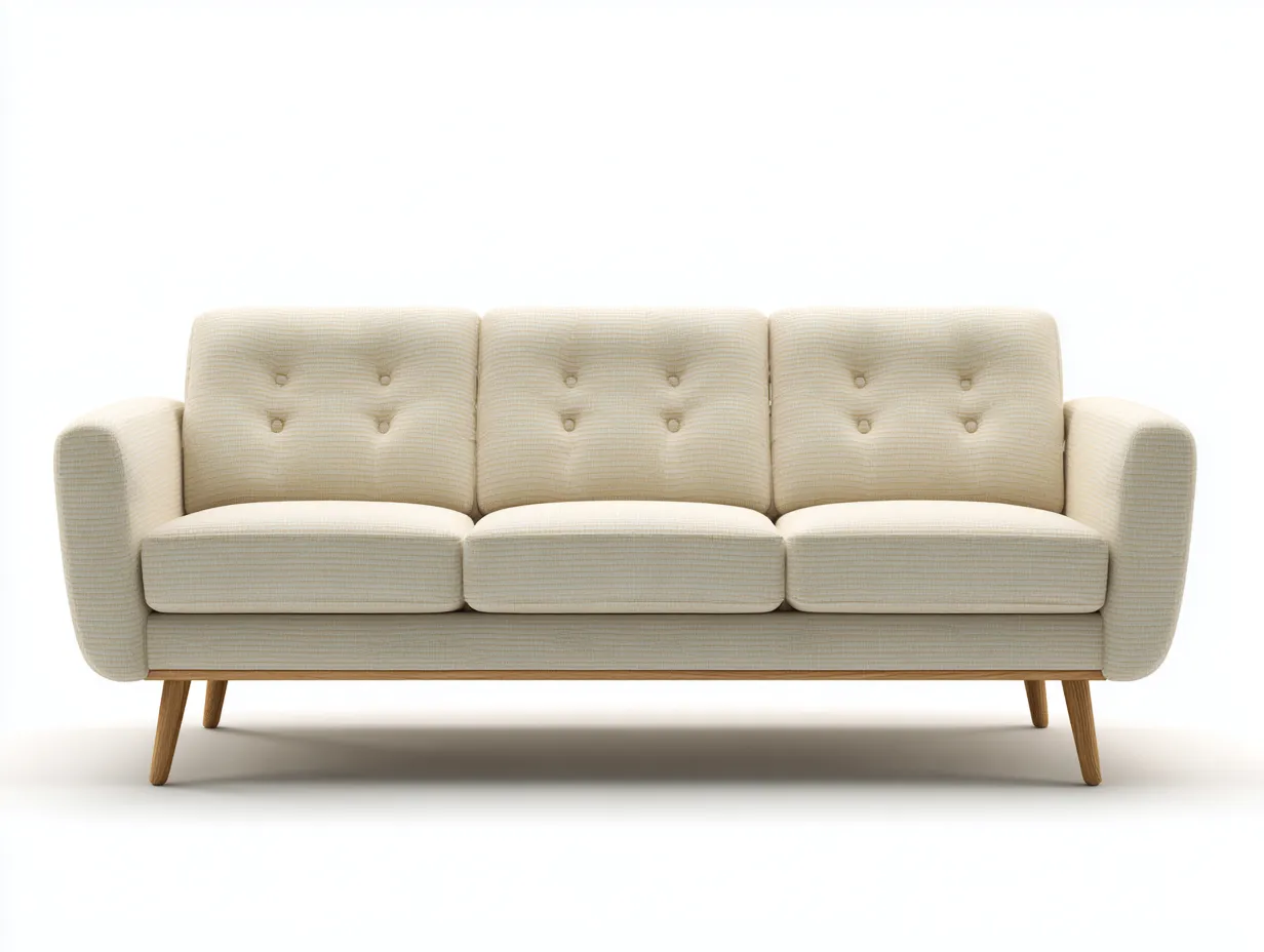 3 Sitzer Sofas-Stoff-Holz-212 x 91 x 87 cm-Creme-Skandinavischer Wohnstil