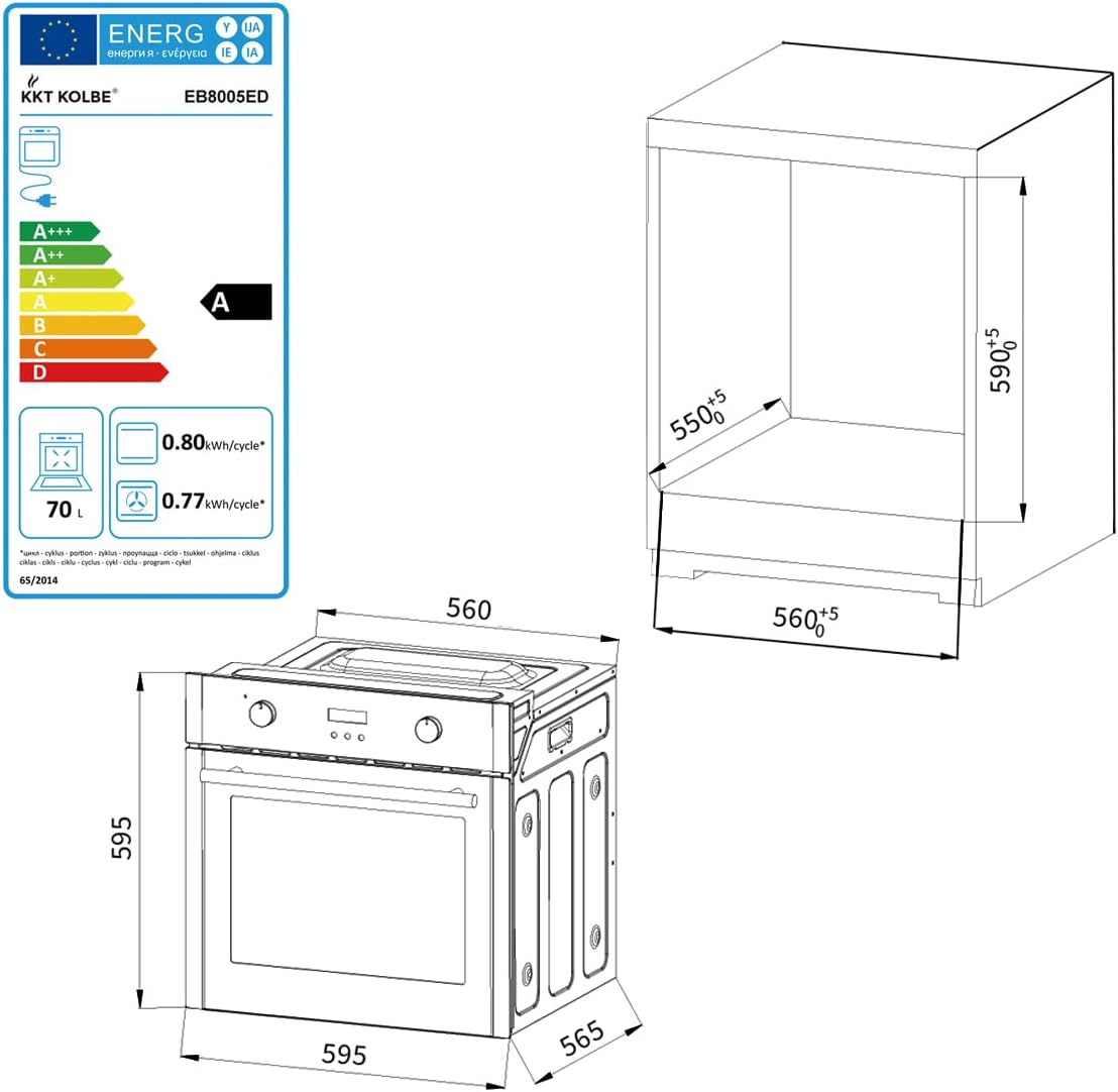 KKT KOLBE Autarkes Herdset | 60cm Einbaubackofen EB8005ED | 59cm Kochfeld CH5901AL | Pizzafunktion Grill Umluft Heißluft | Automatik-Timer | Wärmeschutzverglasung | Kindersicherung | SET8005CH59AL